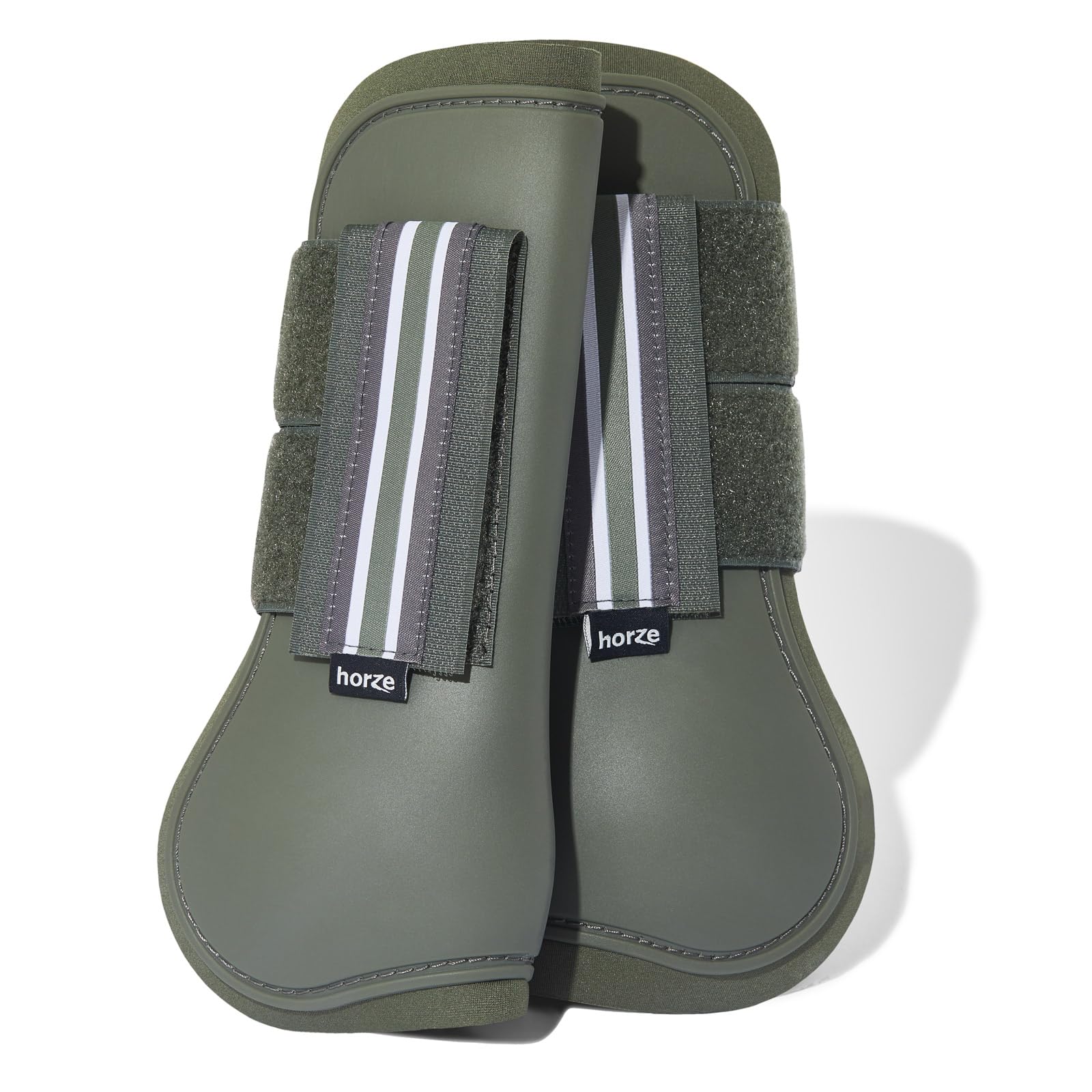 HORZE Adepto Open Front Tendon Boots | Durable Shell with Neoprene Lining - Beetle Khaki Green - Horse