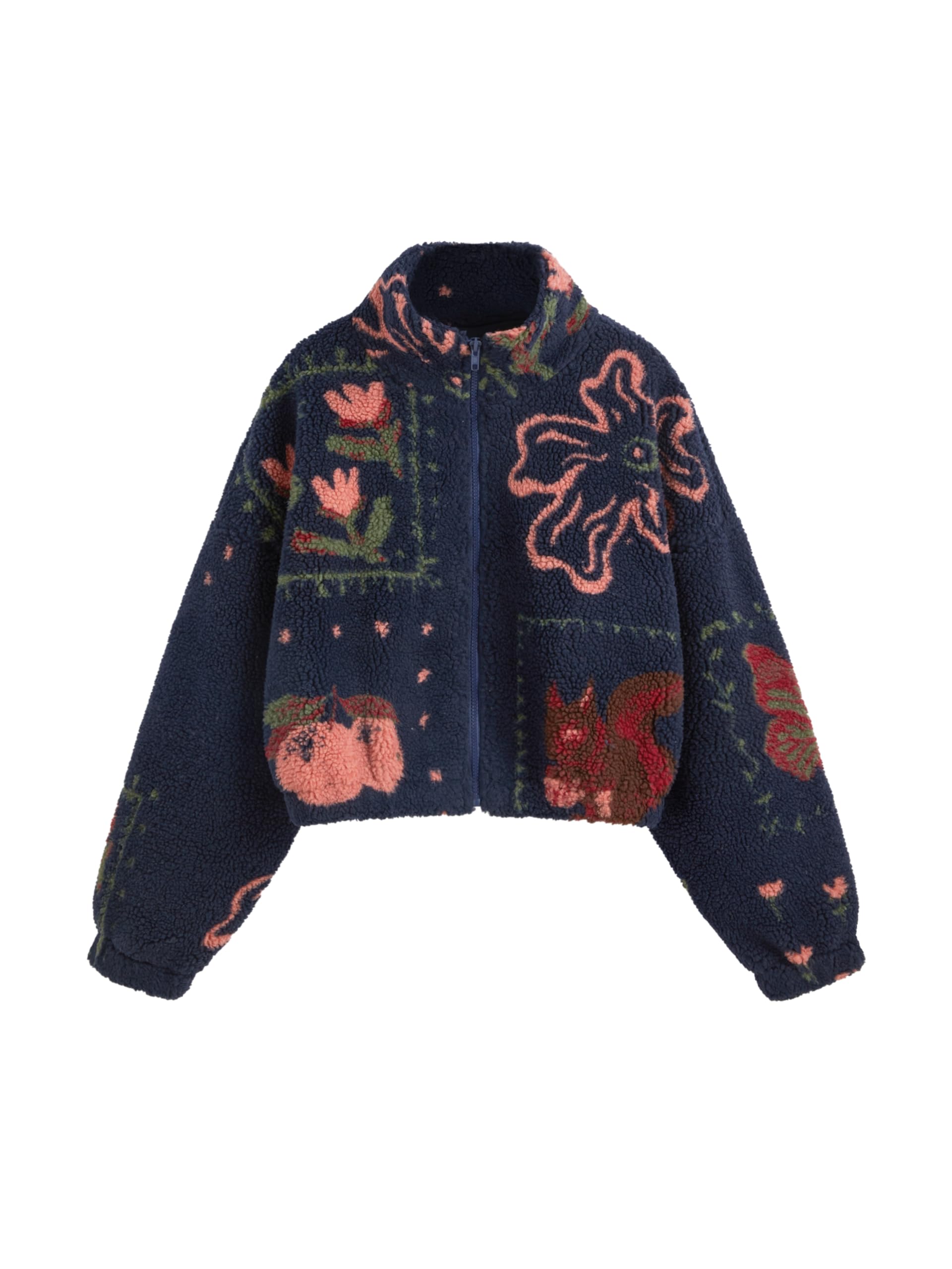 CIDER Sherpa Jacket Women Fleece Jacket Turtle Neck Floral Cropped Graphic Zipper Jacket for Winter