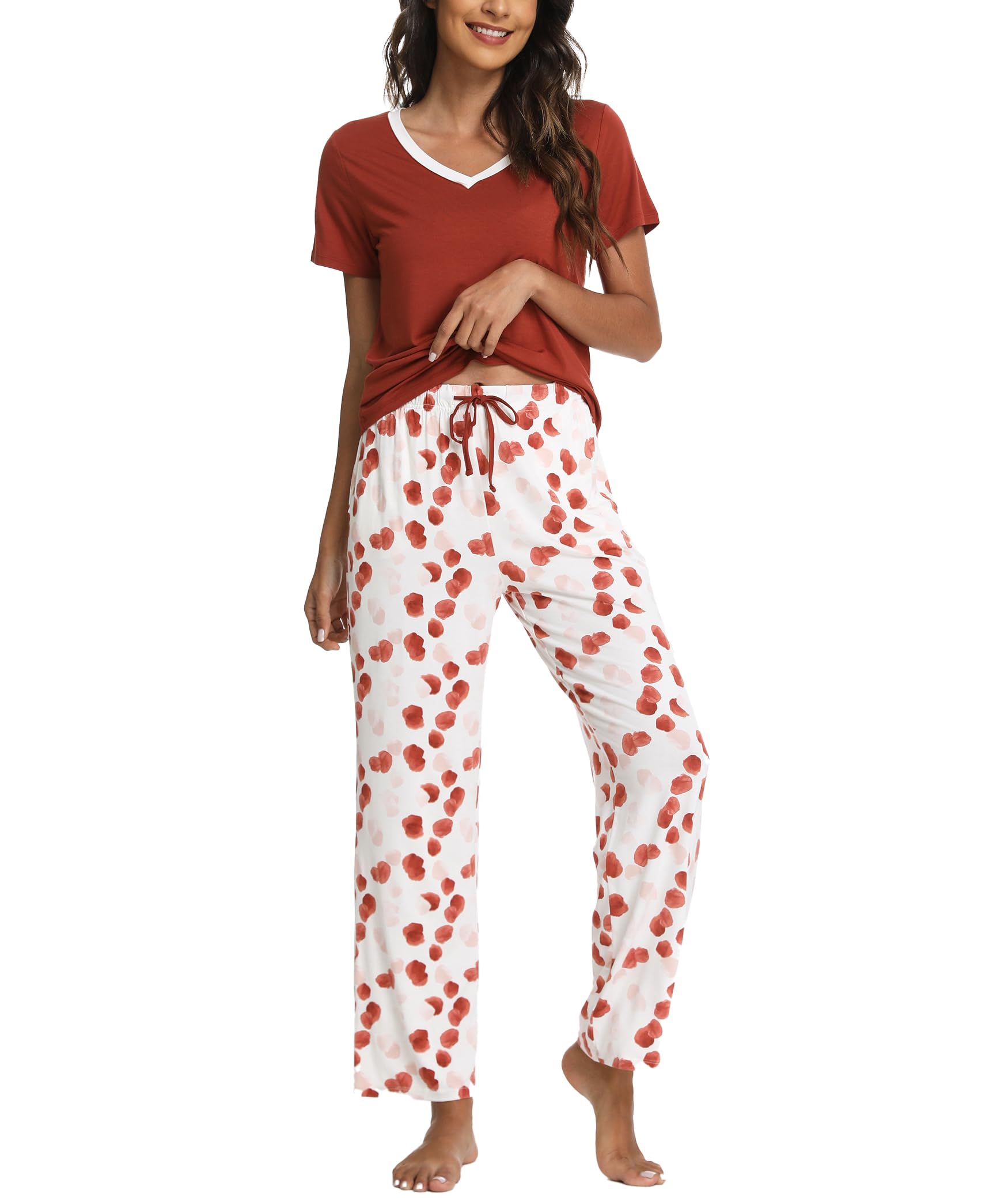 GYS Women's Bamboo Viscose Pajama Sets, Cooling Short Sleeve Sleepwear for Hot Sleepers, Silky Soft Summer V-neck Lounge Pjs