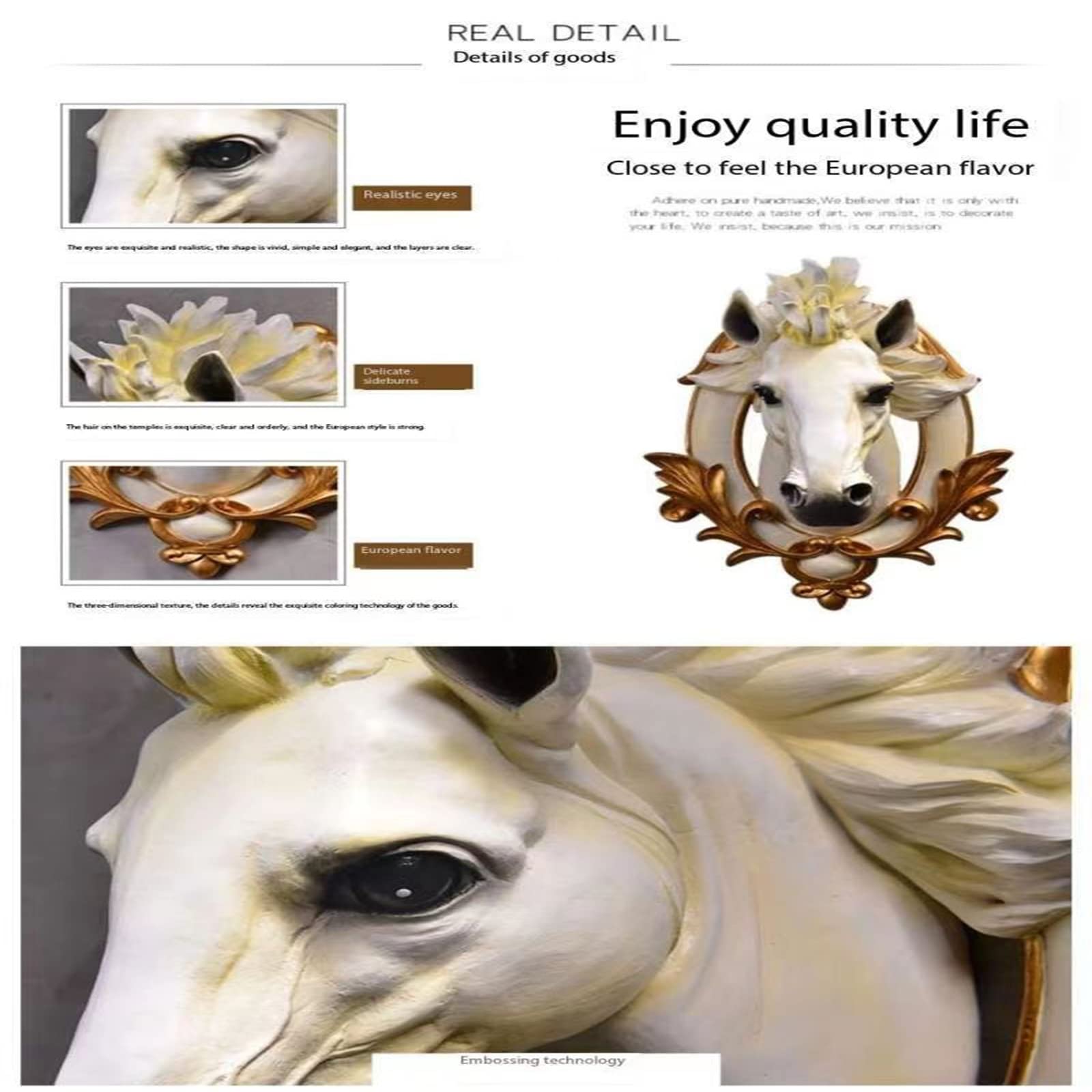 Amazon.co.jp: 立体的な馬の頭の壁掛け装飾、レトロな素朴な馬の頭の壁