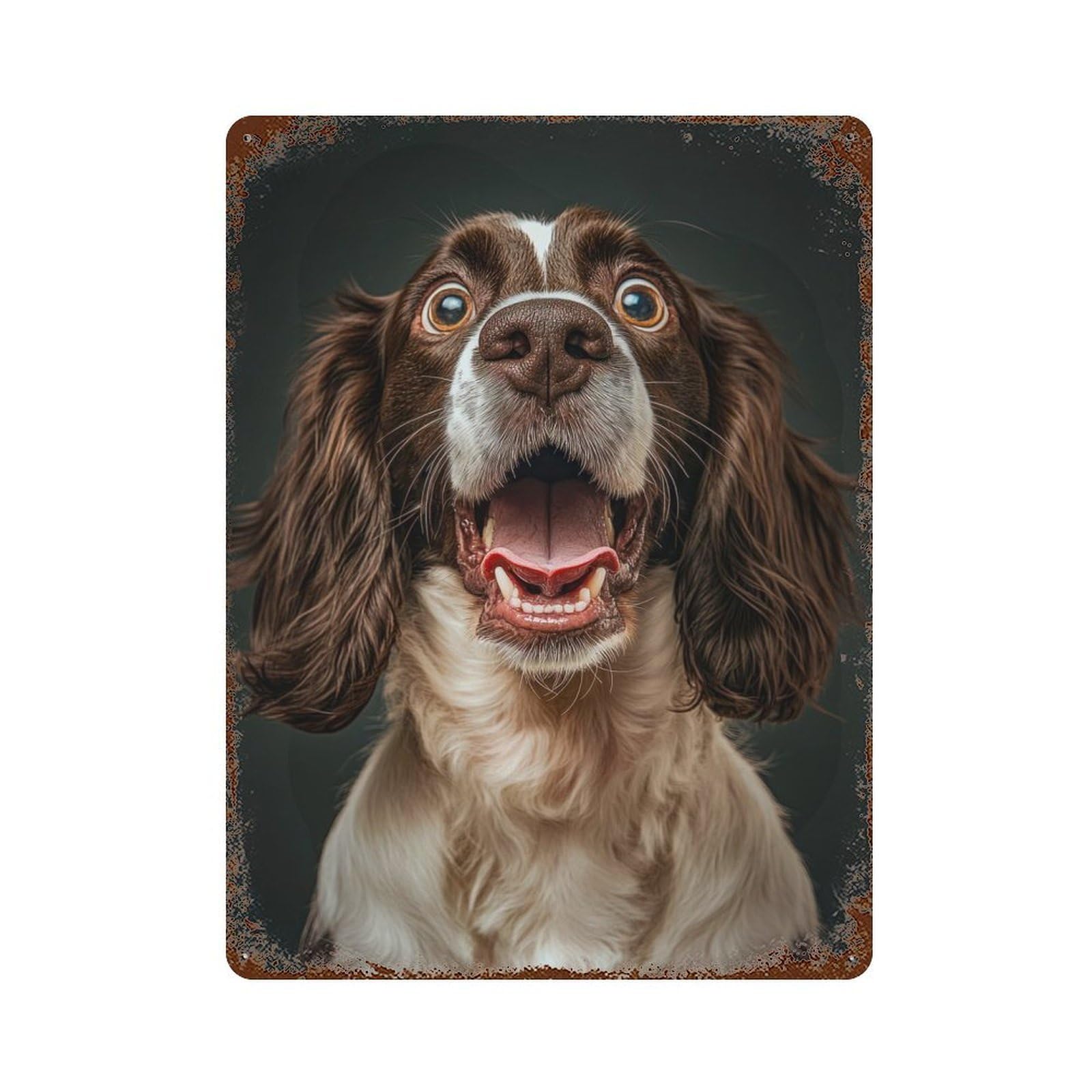 Distressed Metal Wall Sign Surprised Springer Spaniel 15.7"x11.8", Vintage Wall Decor for Cafe, Home Bar And Lounge Decor