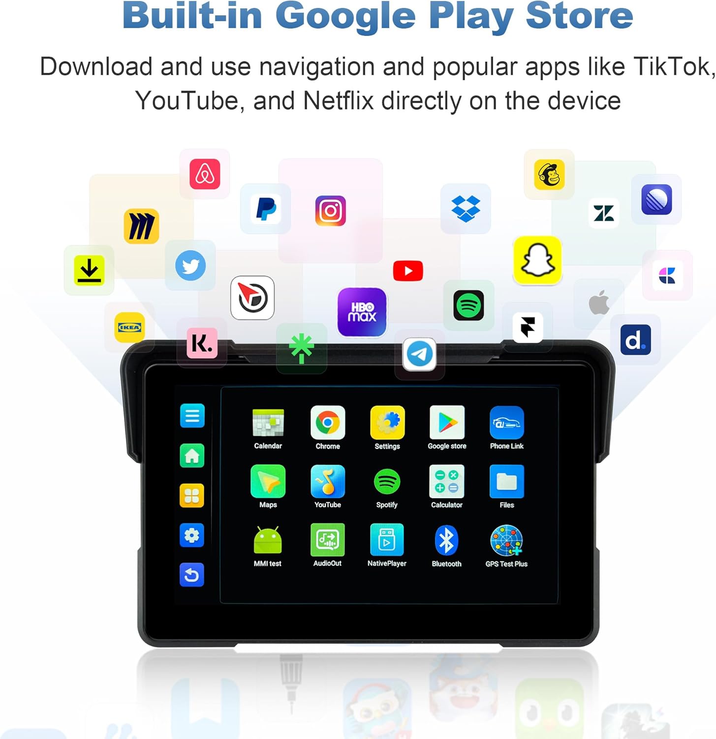 Mt21 7 Inch Android 13 Motorcycle Carplay Screen with Google Play Store, Wireless Apple Carplay & Android Auto, GPS, 800Nits, IP67, Bluetooth 5.0, TF Card Offline Playback