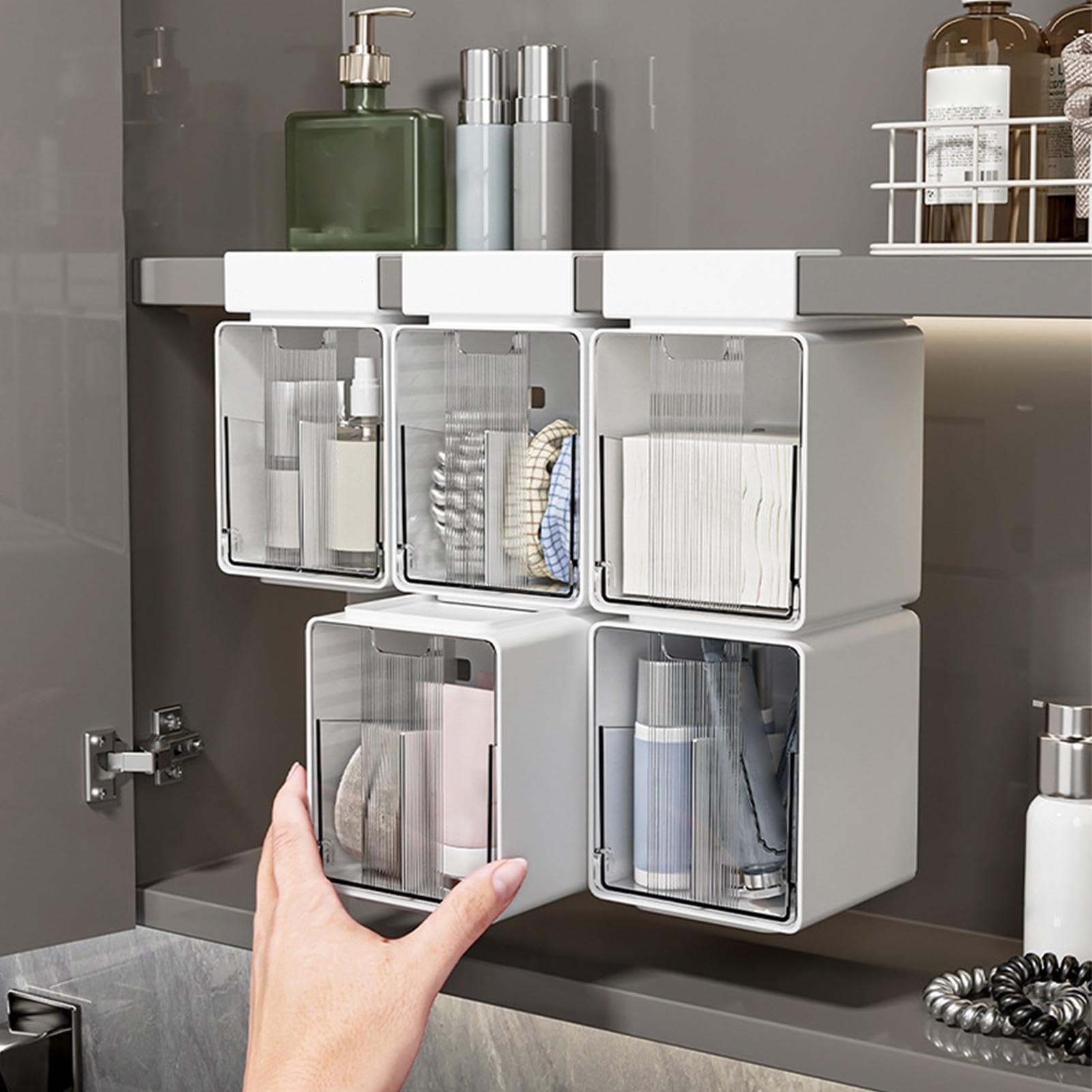 Wattestäbchenhalter Transparenter Staubdichter Organizer Mit Schublade | Wattepad-Halter Für Schminktisch Mit Schublade Frisiertisch Wandregal Kleiderschrank Schlafzimmer Salon Spa (Weiß)