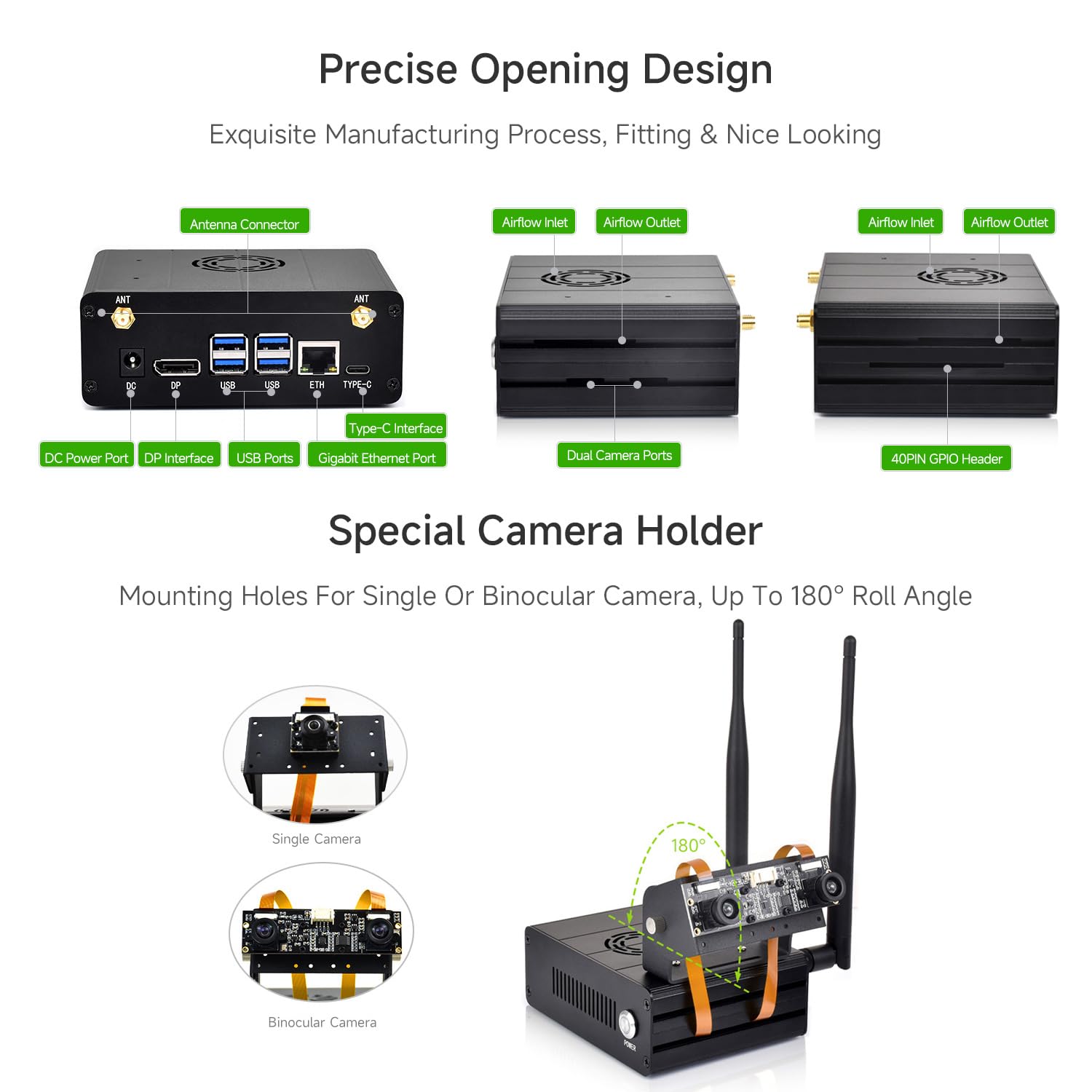 LUCKFOX Aluminum Alloy Case for Jetson Orin, Metal Shell with Camera Bracket Suitable for Jetson Orin Nano/Orin NX Kits