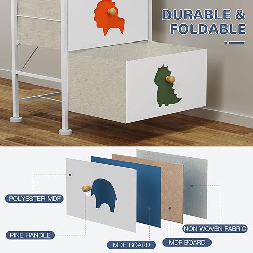 Miniatura 5 de FRAPOW Cómoda para Niños para Dormitorio, Cómoda de Bebé con 3 Cajones de Tela, Organizador de Almacenamiento Alto para Niños Pequeños con