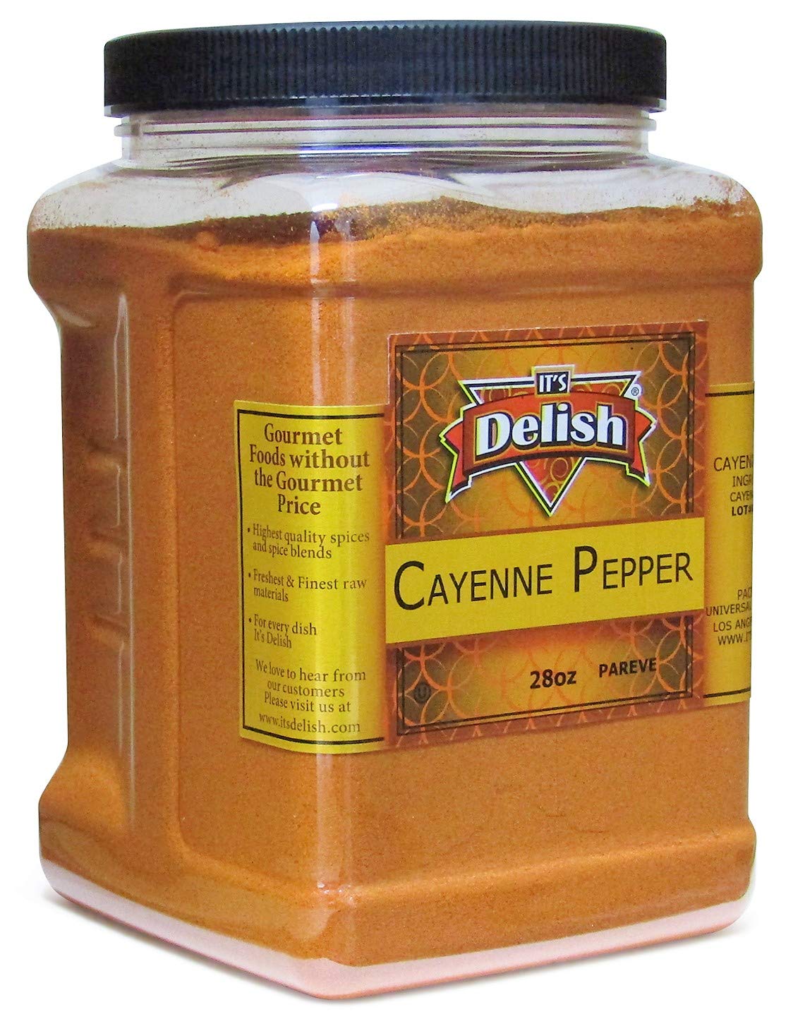 Cayenne Pepper Powder by It’s Delish, 28 Oz Reusable Container | All-Natural Red Pepper Powder for Cooking, Camping, and Meals | Kosher and Non-GMO