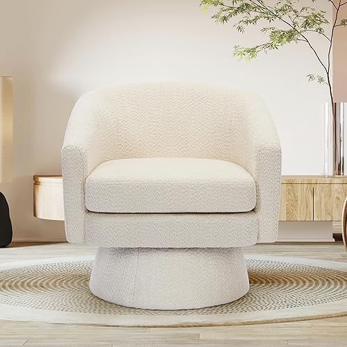 360° Swivel Accent Lounge Chair with Arms and Hidden Storage, Modern Chenille Upholstered Club Chair with Soft Cushion, Comfy Barrel Chair for Living Room, Bedroom, Office, Beige