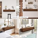 Floating Solid Wood Console Table, 32'' Wall Mounted Narrow Entryway Table with Storage Shelf, Modern Couch Shelves Small Entry Way Tables for Entryway, Front Hall, Hallway (Walnut, 31.5IN)
