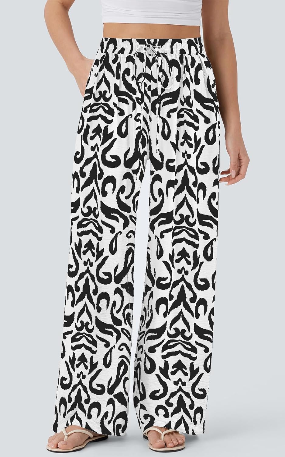 PRETTYGARDEN Womens Pants Elastic Waist Floral Lightweight Palazzo Pants for Women Casual Lounge Wide Leg Pants Woman - Image 3