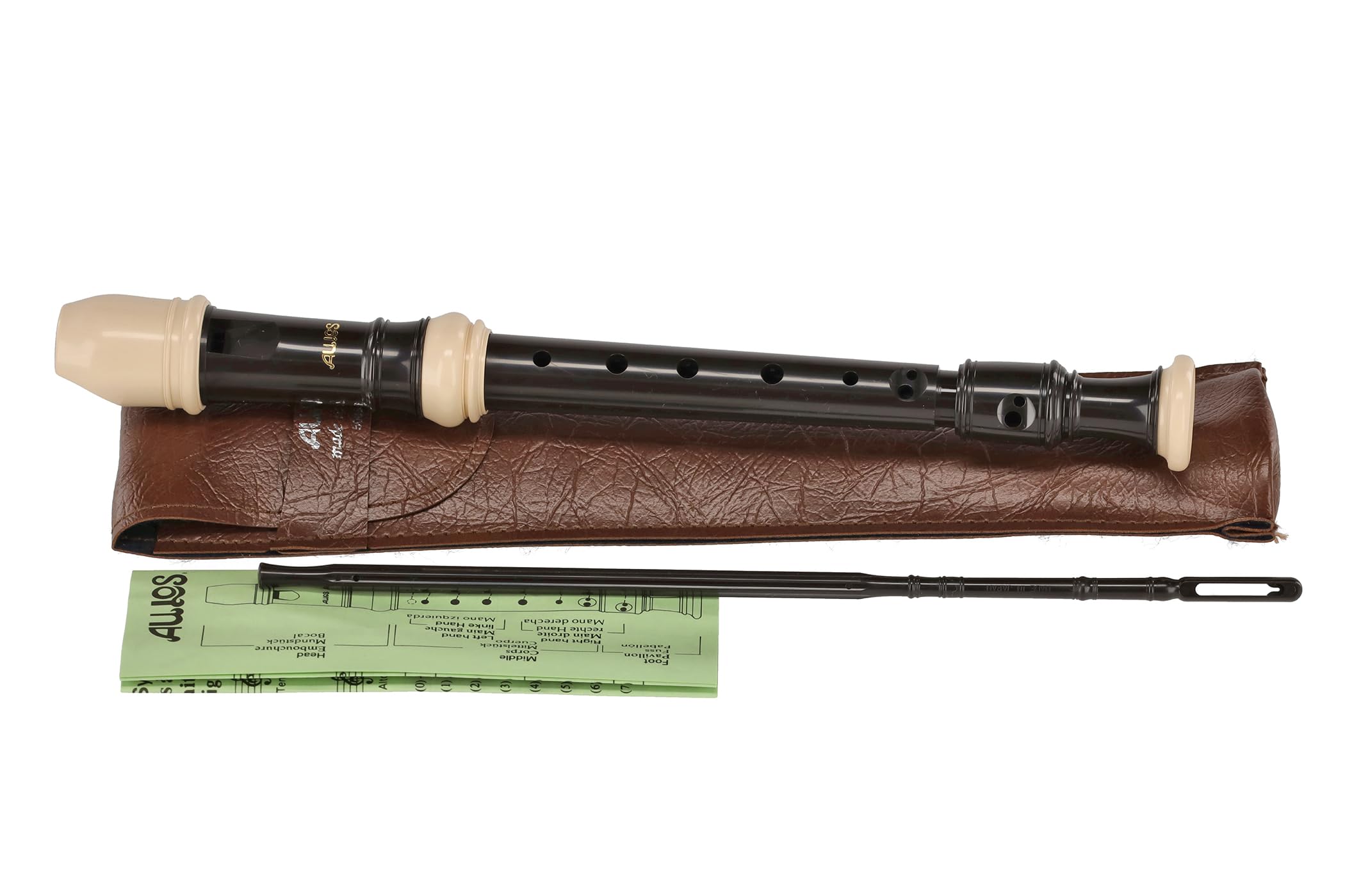 Aulos F sopranino recorder Symphony 506B - dark brown/ivory-coloured - German fingering, with double holes - with bag, fingering chart - 3-piece - with curved windway