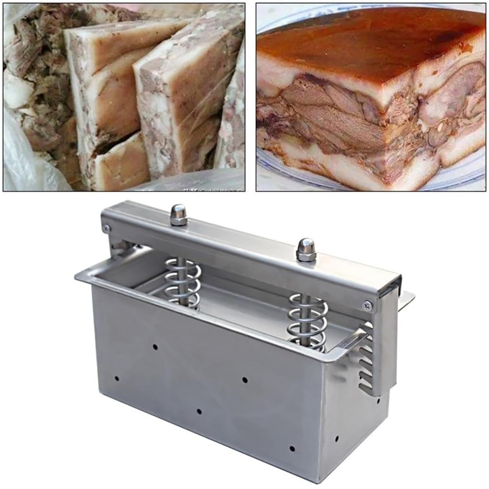 Molde de prensa de carne, prensa de jamón de acero inoxidable con doble resorte, herramienta rectangular de prensado de carne para hamburguesas, almuerzo y carne