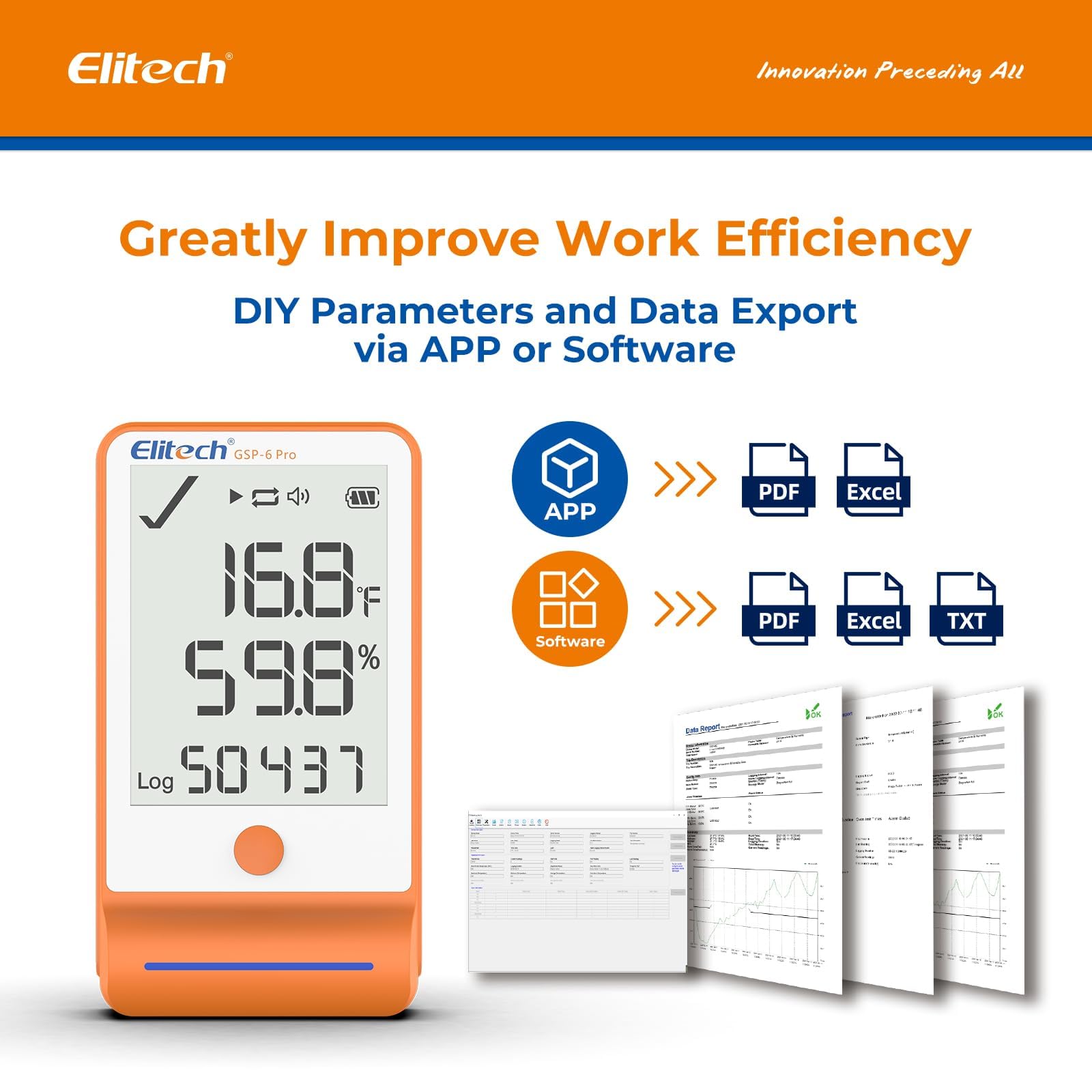 Elitech Registrador de Temperatura Bluetooth con 2 Sondas de Congelamiento con Shadow Data, Informe PDF CSV 100.000 Puntos, Certificado de Calibración para Refrigerador de Farmacia, MAX MIN AVR MKT