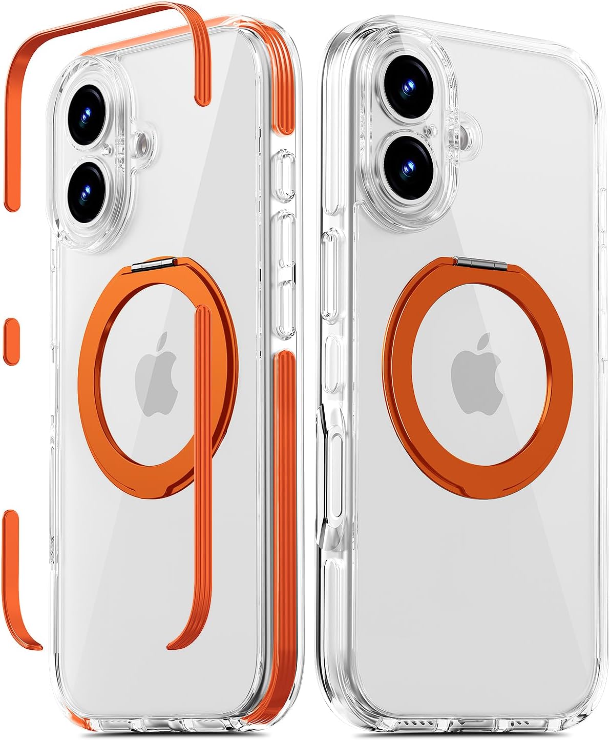 Magnetic for iPhone 16 Case with 360 Spin Stand [Compatible with MagSafe] [Military-Grade Protection] [Detachable Strip] Anti-Yellowing Slim Case for iPhone 16 6.1", Orange