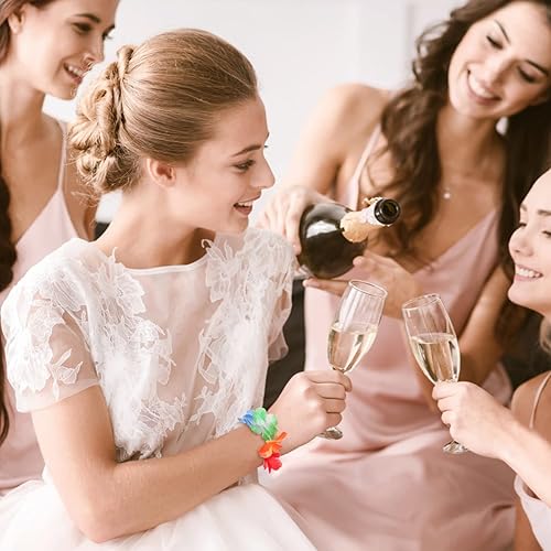 Miniatura 6 de ABOOFAN Pulsera de flores hawaianas Lei 10 pares de pulseras de corona de flores Tiki guirnaldas hawaianas Leis correas de muñeca de verano piscina