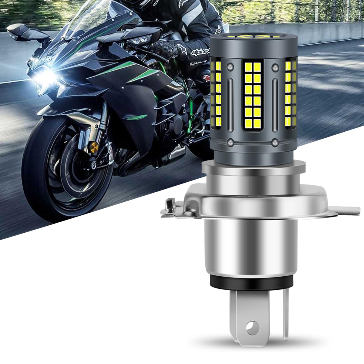 otrlenurH4 LED Head light Bulb Motorcycle, Upgraded 7 Sides 360° 84Chips Ultra Bright, 6500K Cool White, Hi/Low Beam, Plug and Play Wireless IP68 Waterproof, 9003 HB2 Light Bulb Motorcycle