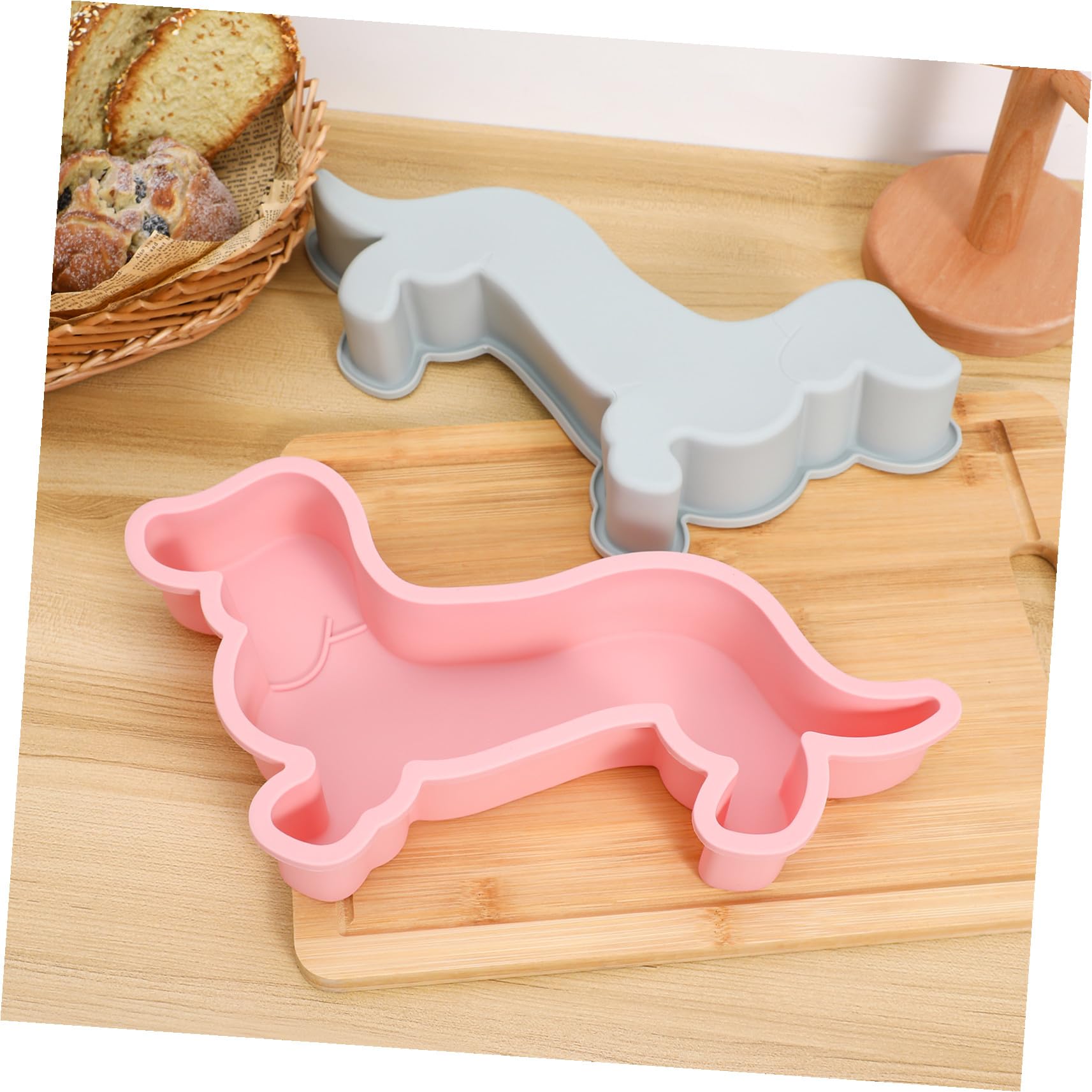 2 Moldes de Silicona Antiadherentes para Chocolate y Pasteles Forma de Perro, Ligeros y Resistentes para Cocina y Cumpleaños, Pack de 2 Piezas Rosa