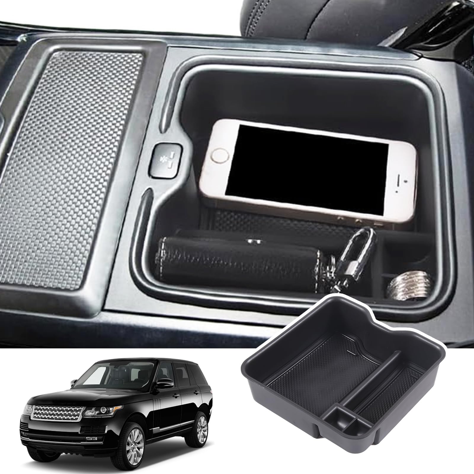 Bekantogy Car Armrest Storage Box Tray Compatible with Land Rover Range Rover Sport/Vogue 2023+ Center Console Organizer Tray Armrest Box Non-Slip Storage Box (Version with Refrigerator)