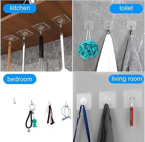 Miniatura 6 de Ganchos adhesivos de 33 libras para colgar en la pared o el techo, resistentes, transparentes, sin daños, sin rastro, ganchos adhesivos para cocina