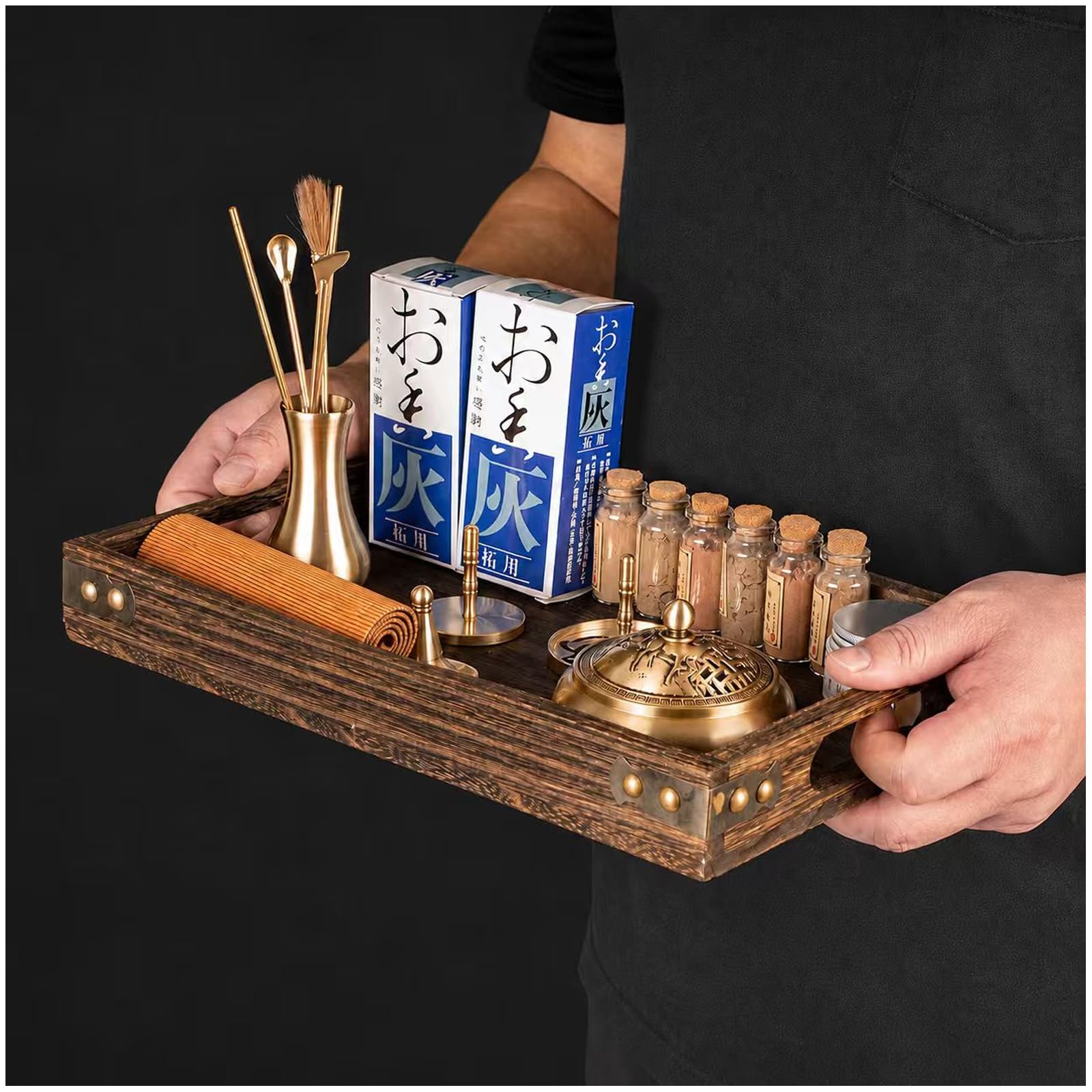 Kit bruciatore di incenso cinese, kit bruciatore di incenso in puro rame/ottone, accessorio per fragranze cinesi per la casa con strumenti per stampi per incenso