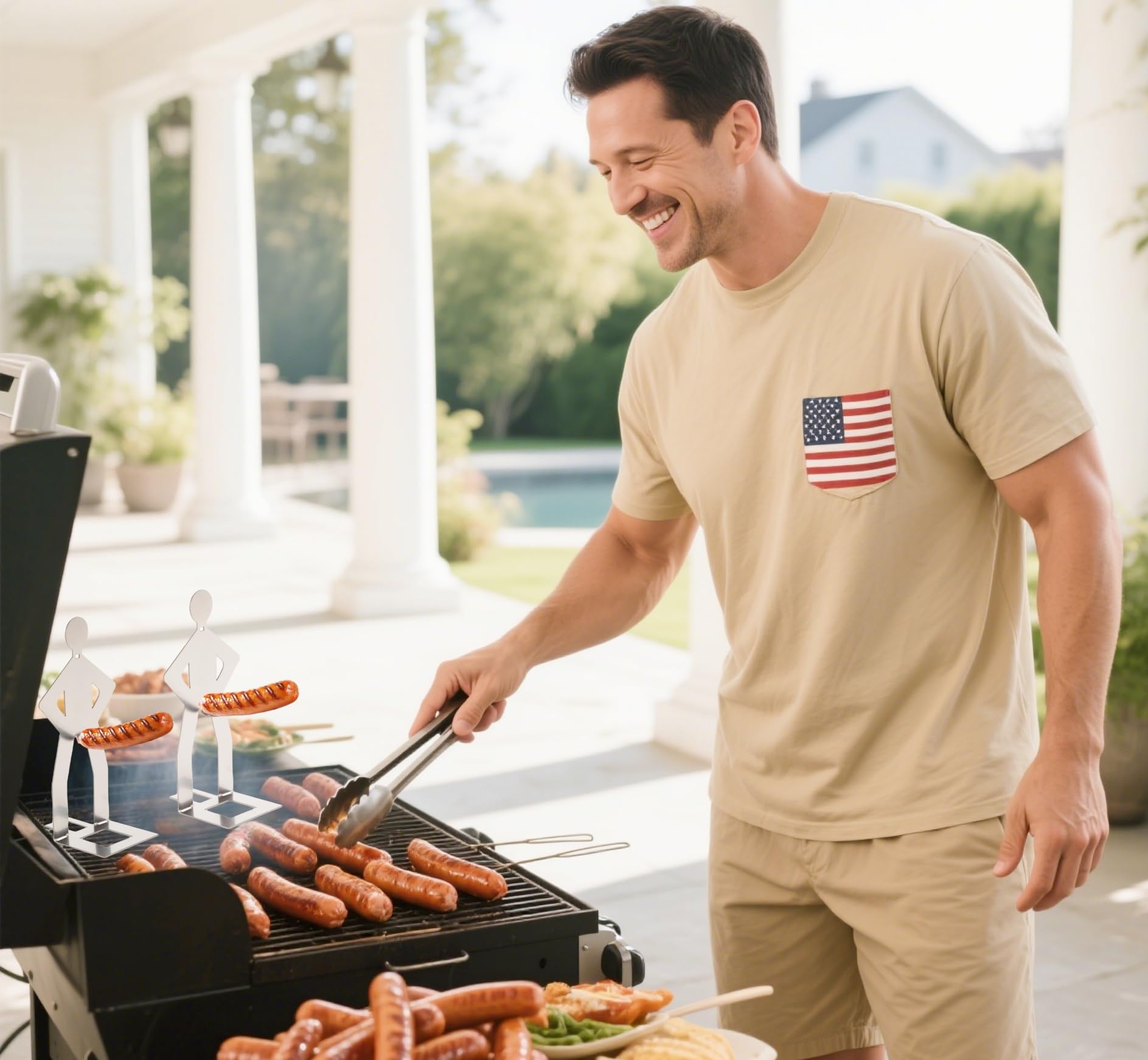 Zorythm 6PCS Funny Hot Dog Holder and Sausage Stand-Standing Man Sausage Barbecue Rack-Hot Dog Grill Holder Man-Portable Reusable Stainless Steel Hotdog and Sausage Roaster for BBQ, Camping