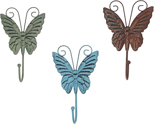Miniatura 2 de Owlgift Gancho colgante de metal, diseño rústico de mariposa para colgar abrigos, sombreros, chaquetas, batas, toallas de baño, taza, juego de 3