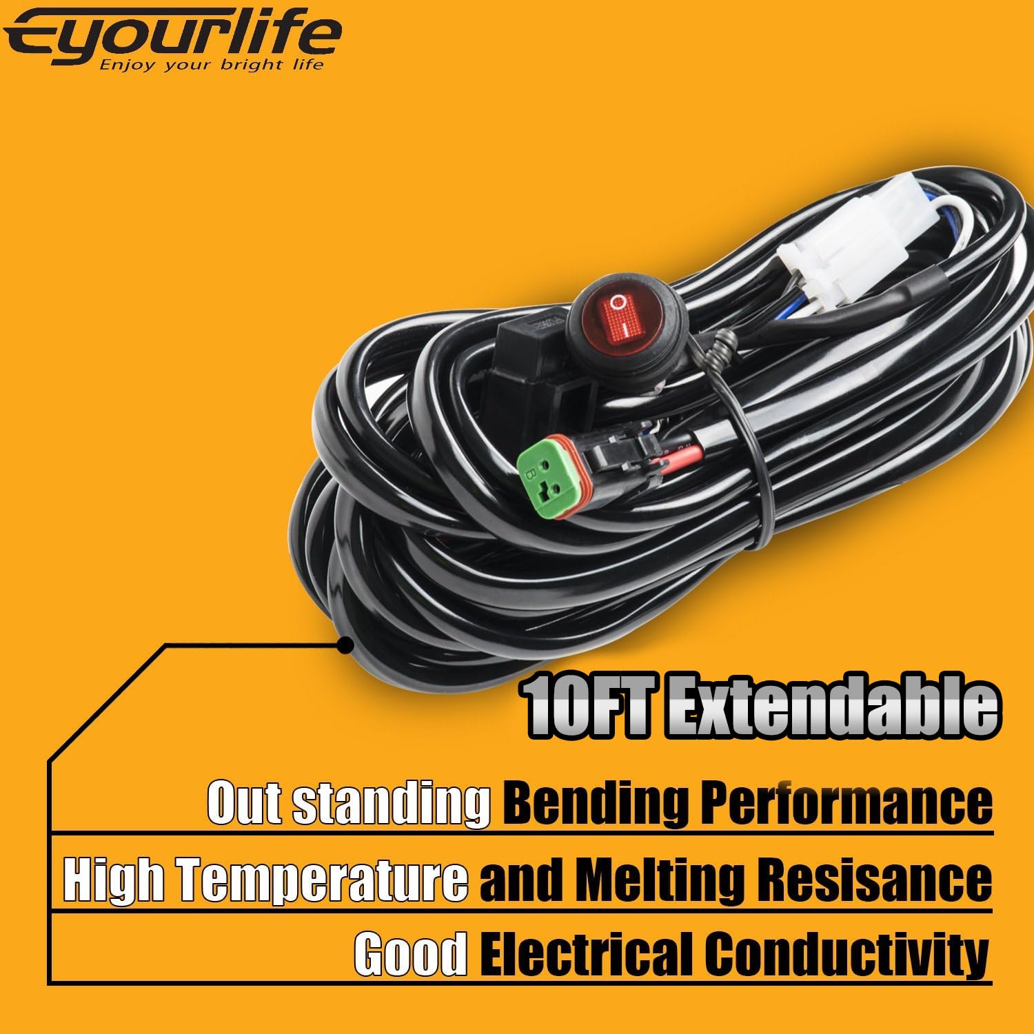 180W Cablaggio Fendinebbia con Interruttore 12V 40A per 2 lampadine LED connettori DT con portafusibili impermeabile per SUV ATV e camion fuoristrada