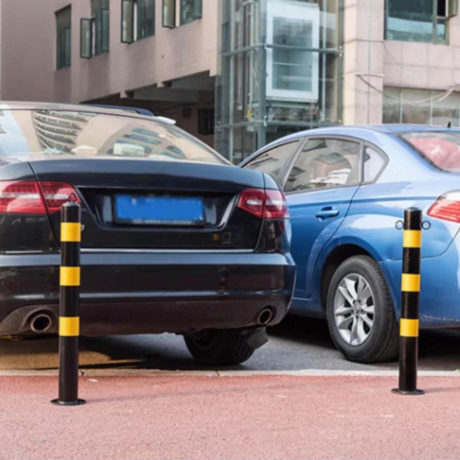 Bolardos de seguridad de acero para poste de estacionamiento, con pernos de anclaje, cinta reflectante y anillo para colgar, perfecto para control de tráfico, barreras de entrada, postes de
