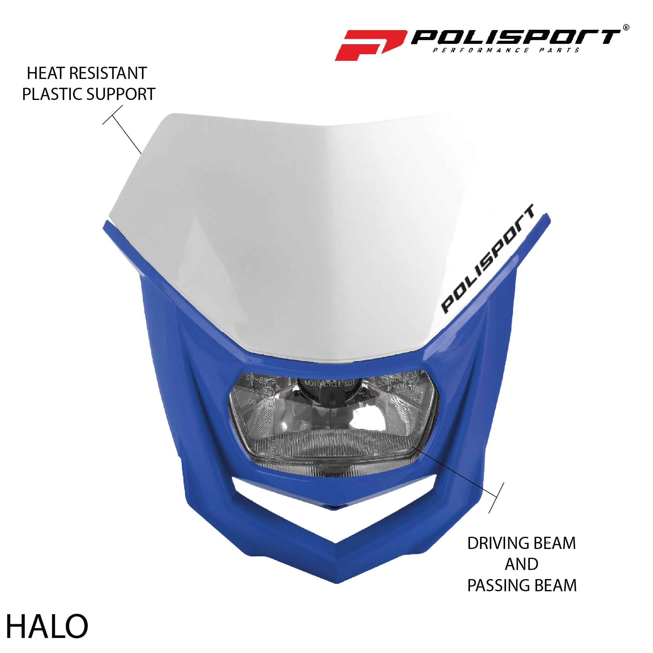 Polisport 8657400042 - Faro Delantero HALO de Polipropileno con lámpara de halógeno Compatible con Todos los Modelos de Motocross/Enduro en Color Blanco/Amarillo Fluor