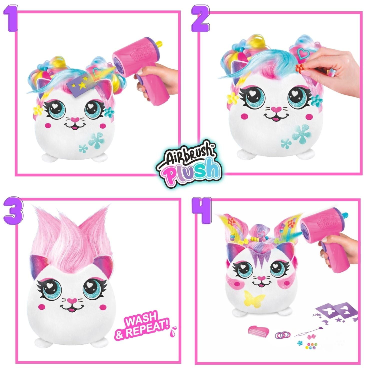 Airbrush Plush Hair’iffic Squish Pals - Customisable Plush Toy with Long Hair, White, 25 cm (L) x 12 cm (W) x 24.5 cm (H) - Image 3