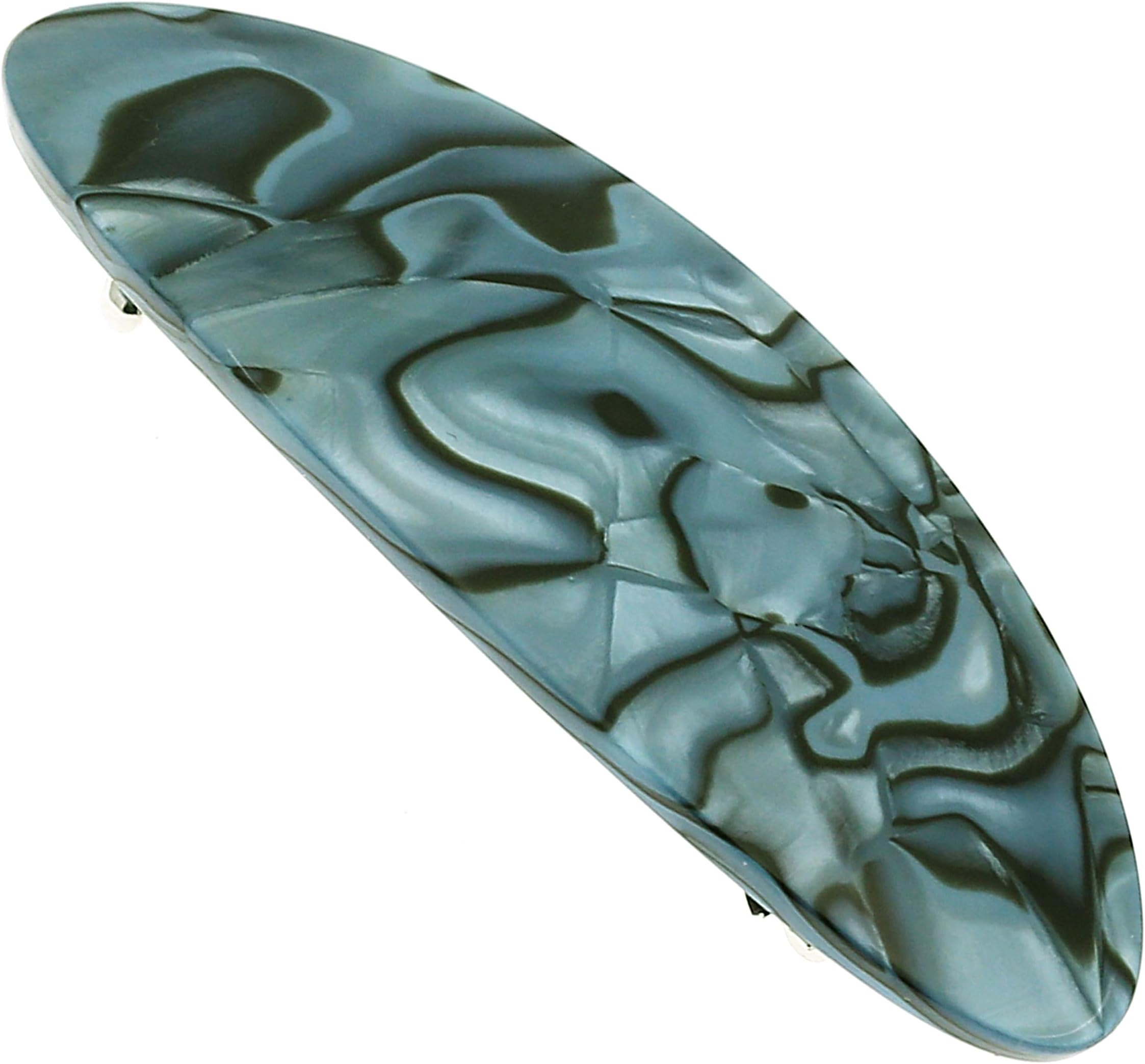 Camila Paris CP2984 French Hair Barrette Clip Handmade Oval Blue, Strong Hold Grip Hair Clips for Women, No Slip Rubberized Metal Closure, Durable Styling Girls Hair Accessories, Made in France