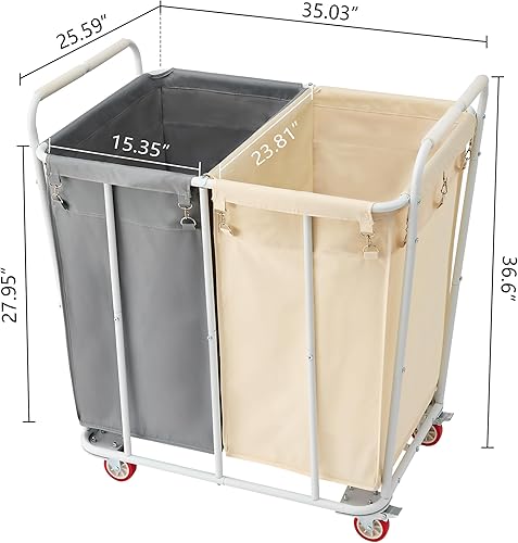 Miniatura 7 de Hoctieon Carrito clasificador de lavandería de 2 secciones, cesta de lavandería rodante con ruedas, organizador de cesta de lavandería resistente,
