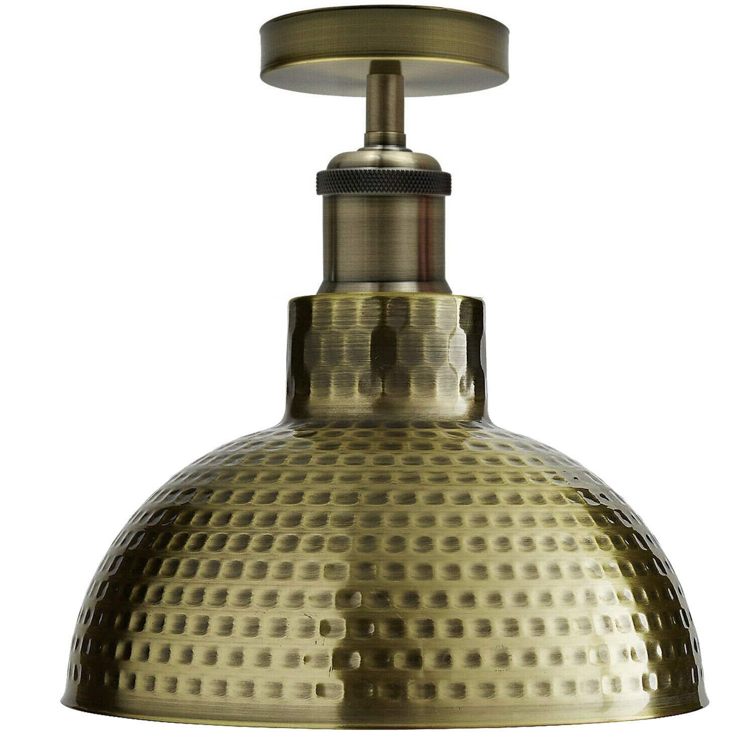 DC VOLTAGE Vintage Flush Mount Ceiling Light E27 Vintage Green Brass Hammered Finish 26cm Dome Shade Industrial Ceiling Lighting Fixture for Farmhouse Kitchen Bathroom Hallway