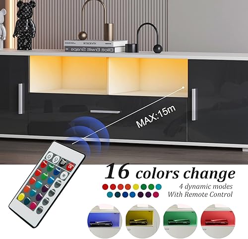 Miniatura 6 de Noskatu Soporte de TV para televisores de hasta 65 pulgadas con cajones de almacenamiento y estantes abiertos centro de entretenimiento con luces