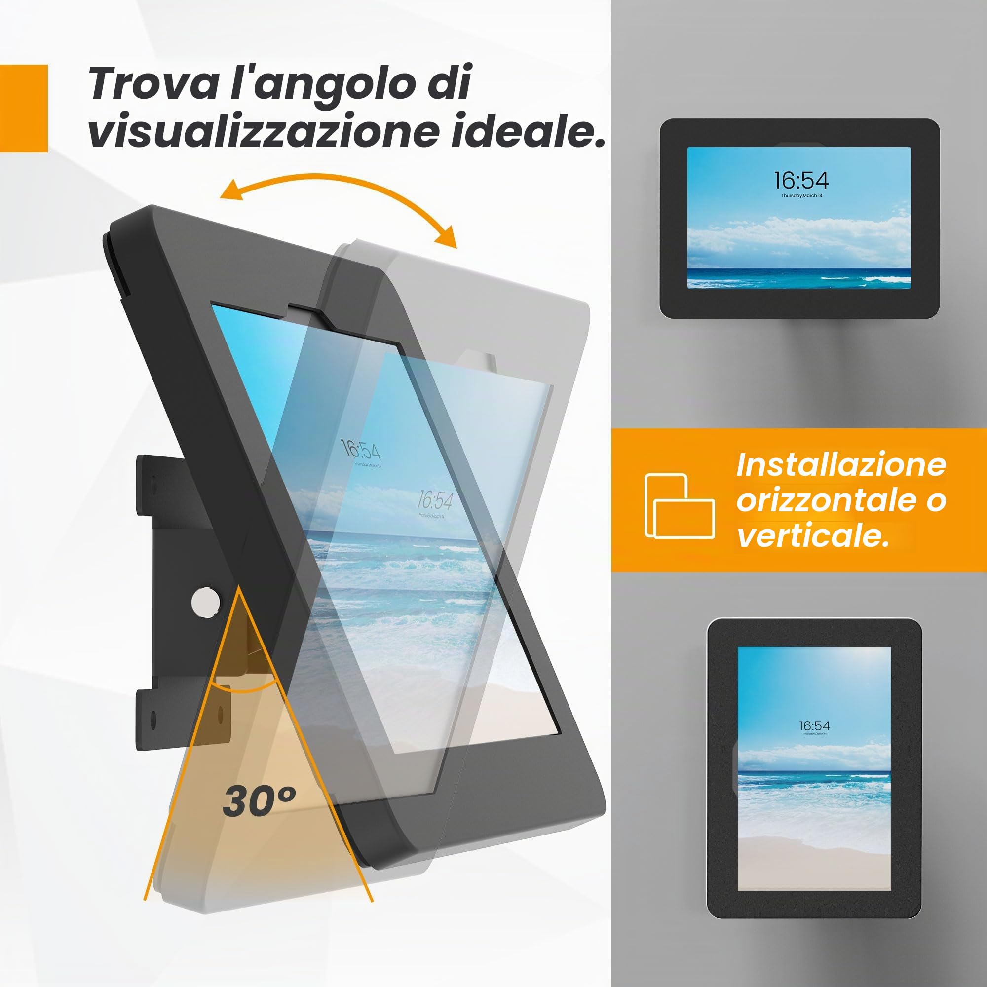 Supporto da parete per tablet compatibile con Samsung Galaxy Tab A11+, Tab A9+, antifurto con serratura, interamente in metallo, inclinabile - BSW101BJ