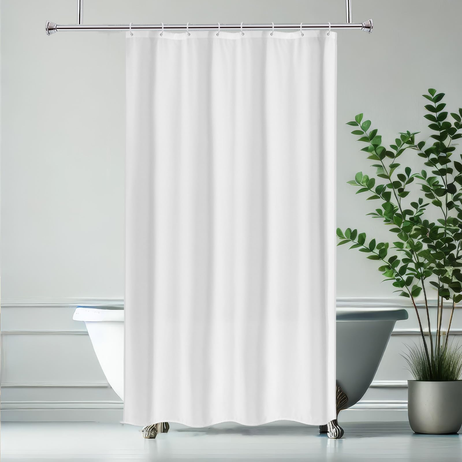 Duschvorhang weiß 260 x 180 cm(H x B), waschbar, mit Haken, Schlichtes einfarbiges modernes, wasserdichtes Design für Badezimmer