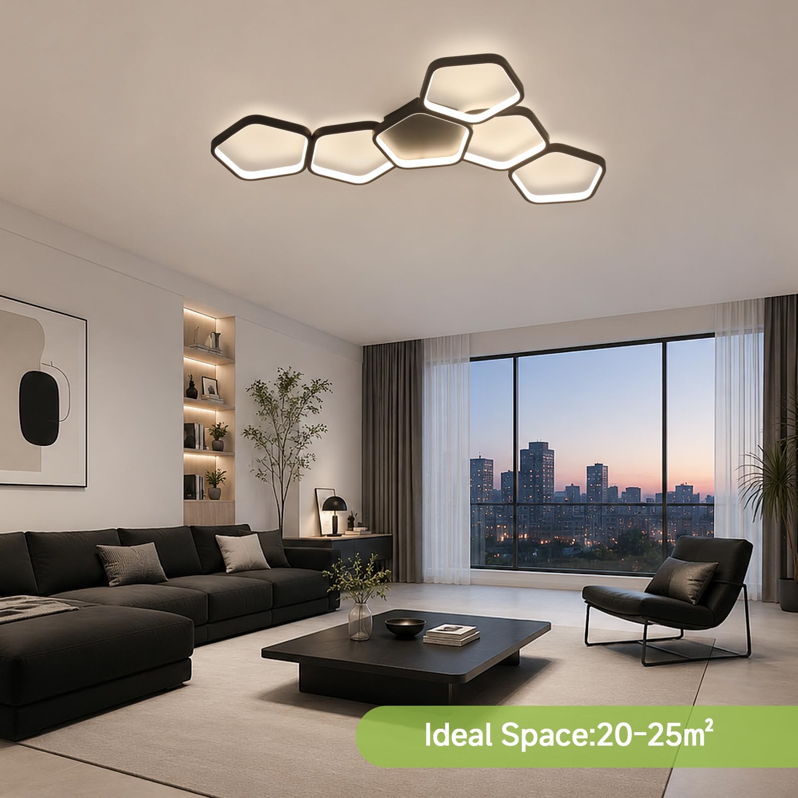 OTREN LED Deckenleuchte Dimmbar mit Fernbedienung, 88 cm 58W, 3000K–6500K, Nachtlicht & Memory-Funktion, Schwarz Deckenlampe für Wohnzimmer, Schlafzimmer, Küche