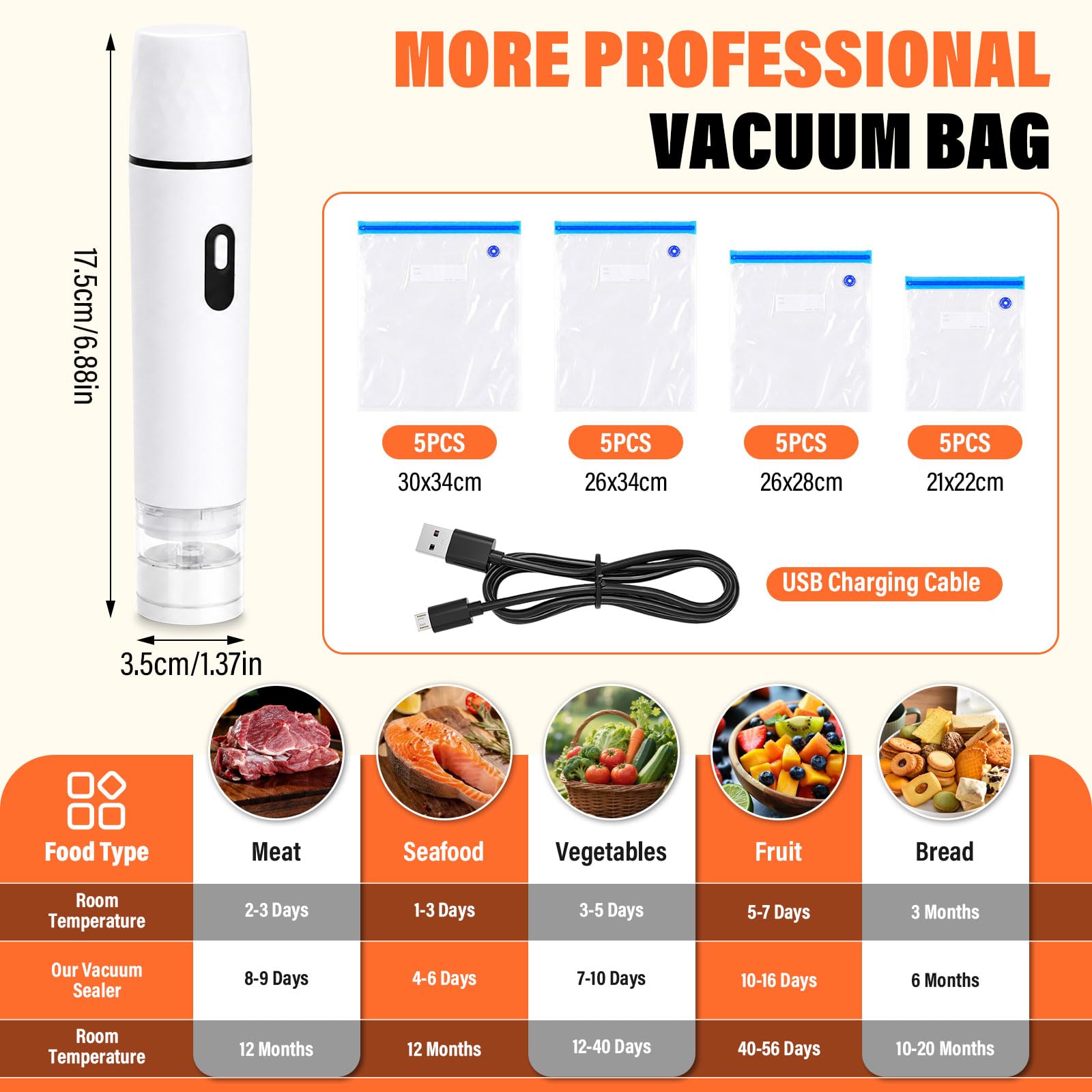Macchina Sottovuoto Alimenti,60 kPa Sigillatore sottovuoto compatto,Potente Vacuum Sealer,con 20 Sacchetti Sottovuoto,Operazione con un clic,Ideale per Casa,Viaggi,Campeggio e Conservazione