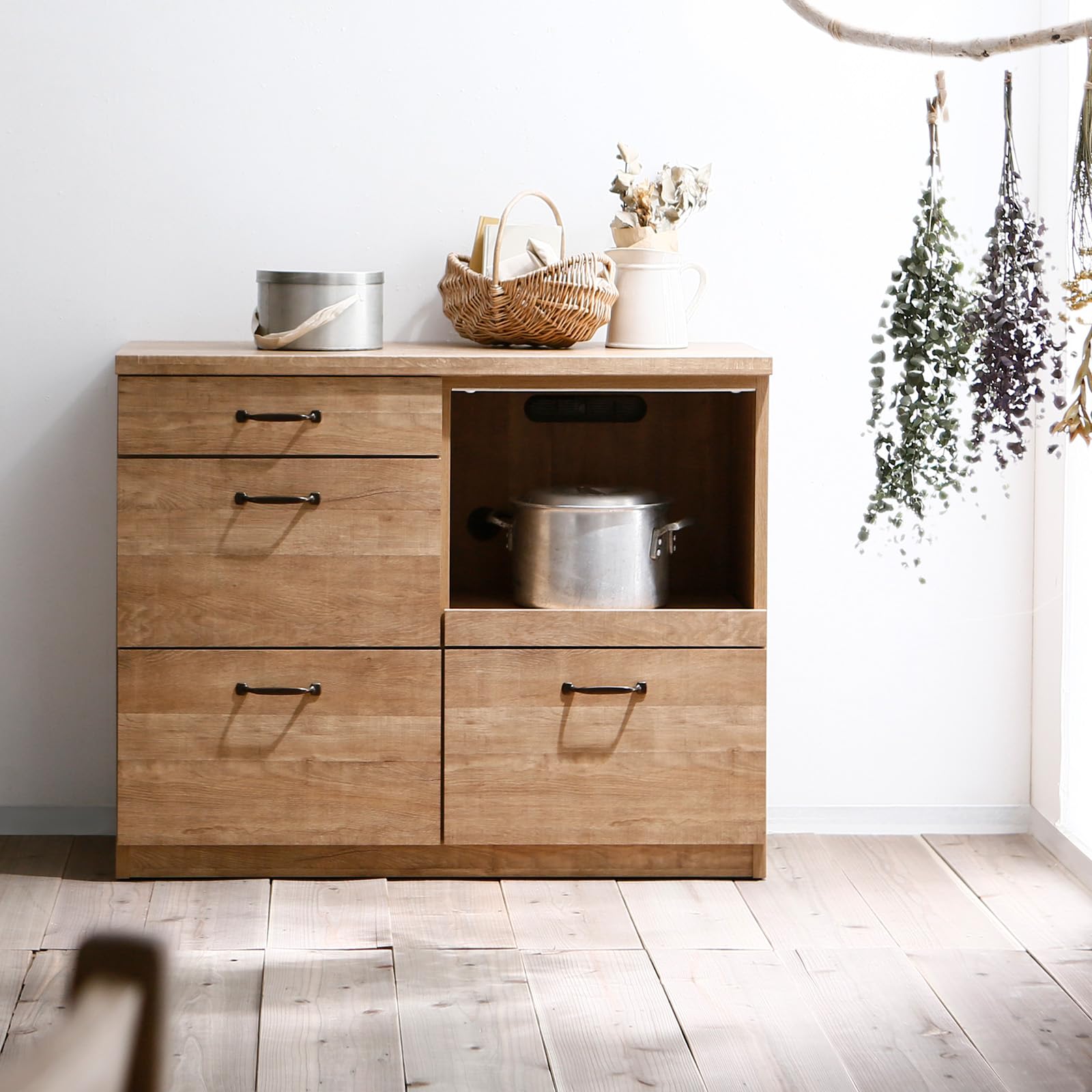 Amazon｜LOWYA ロウヤ 食器棚 キッチンカウンター 引き出し3杯 国産