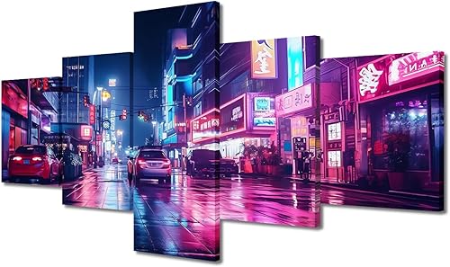 Miniatura 22 de Lienzo decorativo moderno para pared, pintura artística Cyberpunk, impresión de 5 paneles, decoración de lienzo para sala de estar para dormitorio