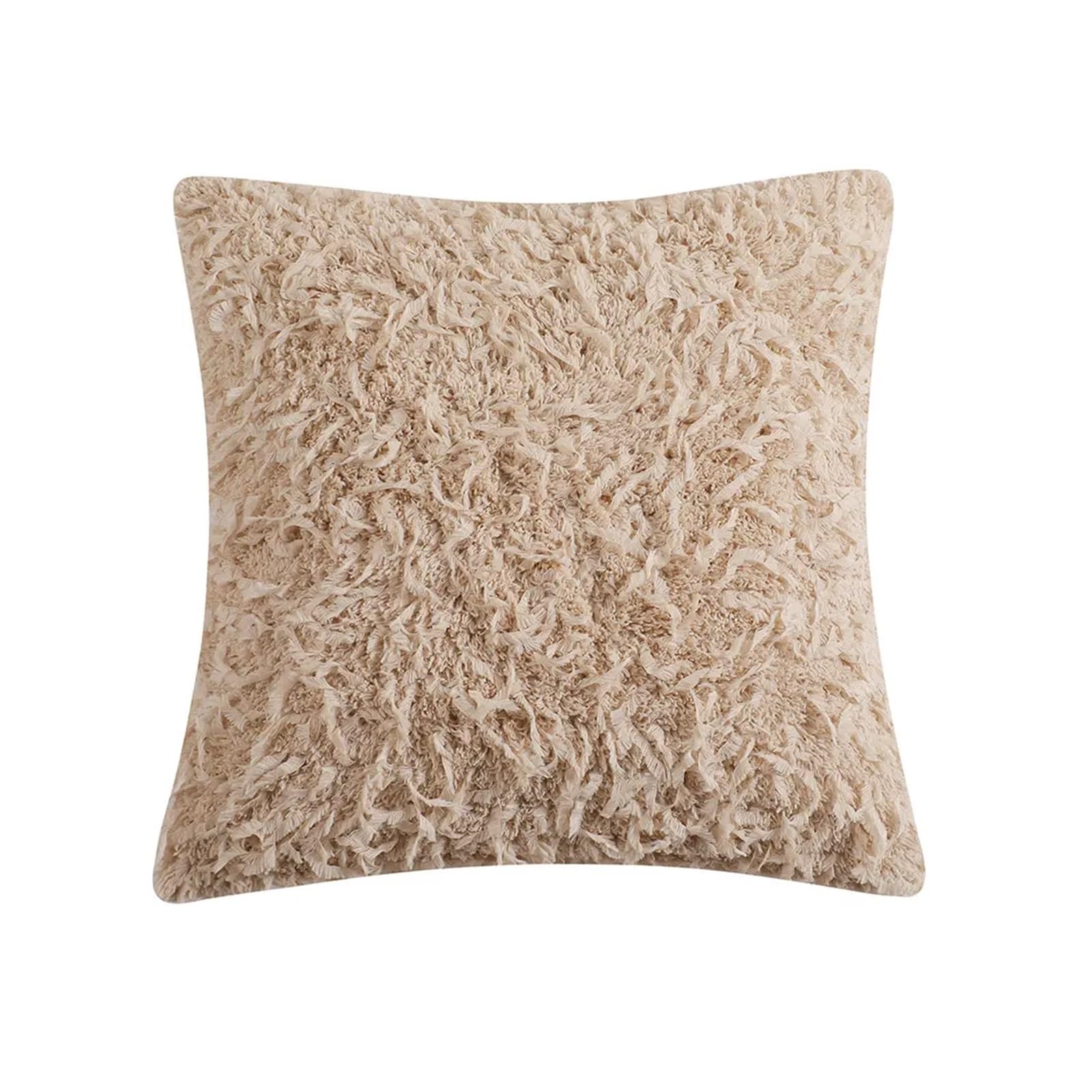 Fluffy Pillow Cover 45x45 Soft Cushion Case For Couch Bed Decor Pillowcase Living Room Throw(Khaki)