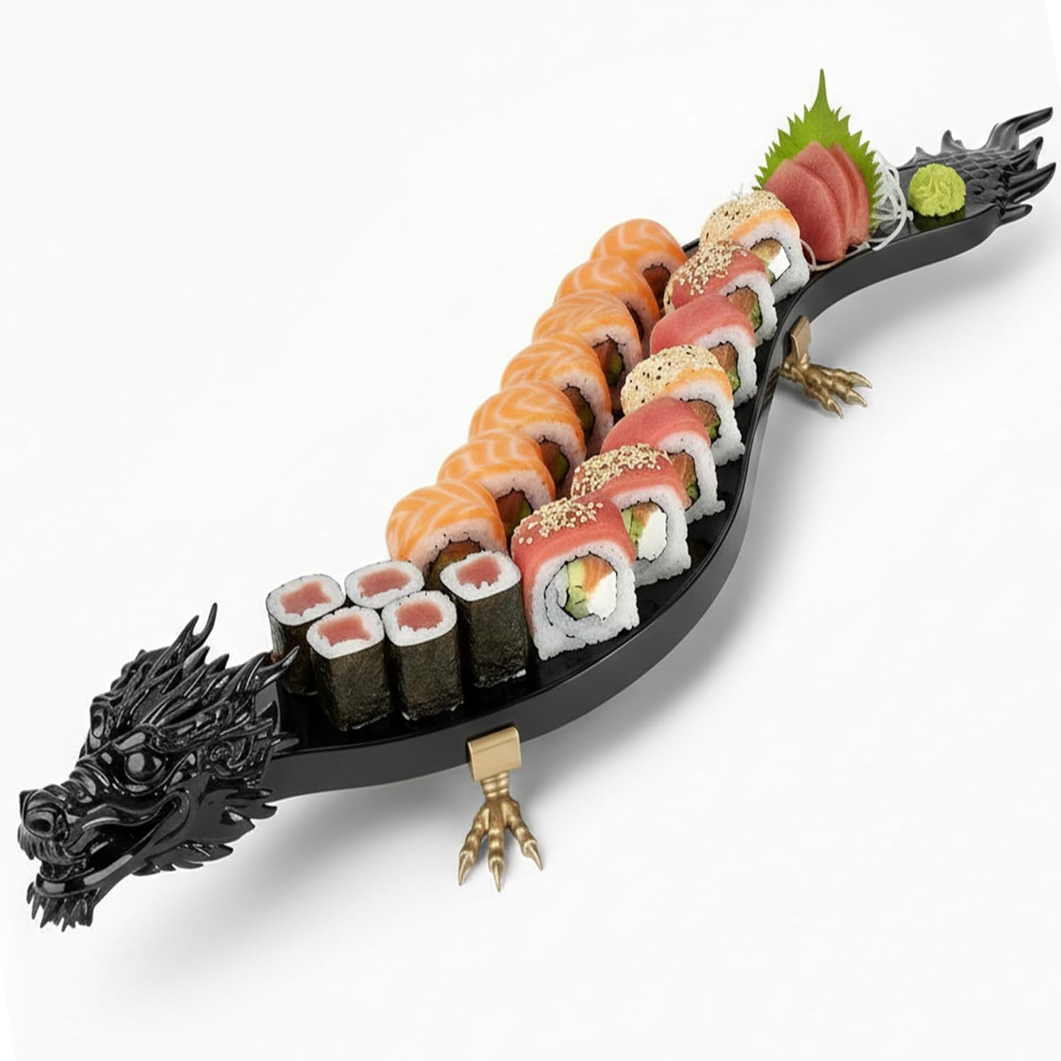Dragon Tray- Dragon Plate/Dish for Sushi Serving and Parties -50" Dragon Head Sashimi Sushi Boat Serving Tray - Sushi Serving Decor Tray for Chinese Dragon Year Presentations and Home Decor. (Black)