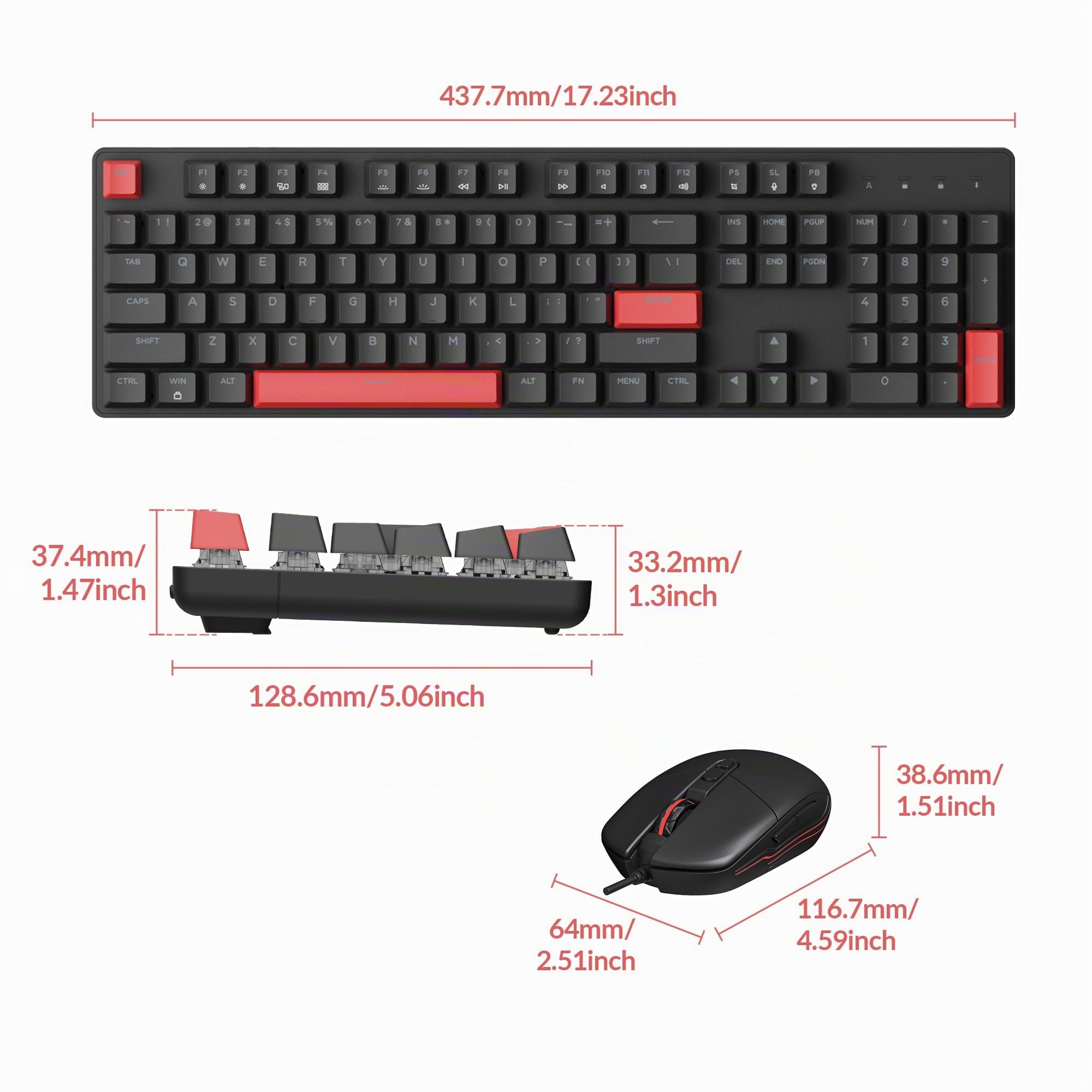 LEMOKEY Tastiera da gioco personalizzata X2 QMK/VIA e mouse M551, programmabile a 104 tasti, supporto con guarnizione per layout completo, retroilluminazione rossa, tastiera meccanica cablata con