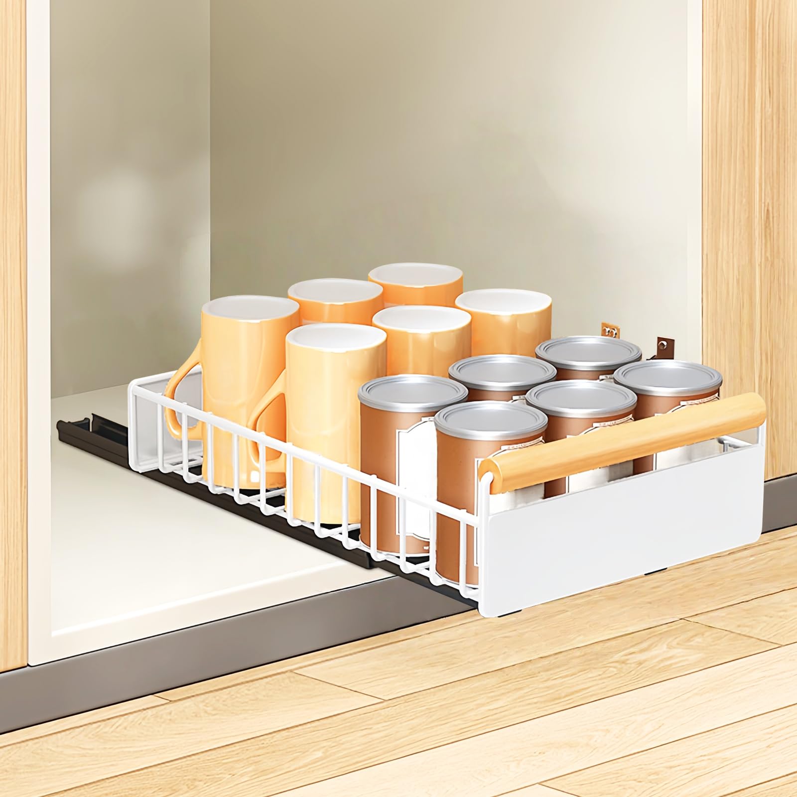 LLHONG Pull Out Drawers For Kitchen Cupboards, Pull Out Cupboard Organiser, Foldable Kitchen Drawer Organiser, No Drill Pull Out Shelf for Storage, Ideal for Bathroom, Bedroom, Office (Short)