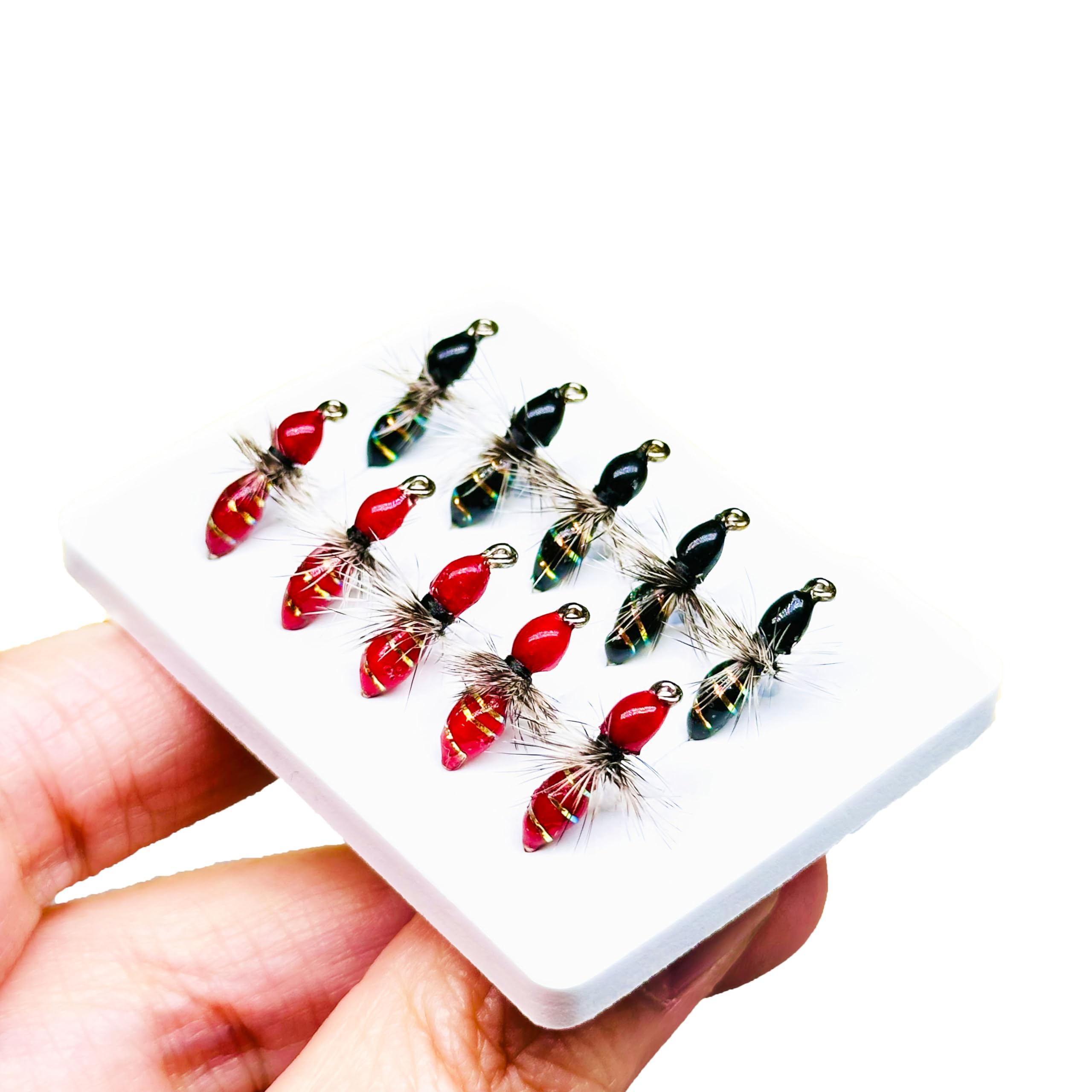 Qitewwrme 10Pc Hand-Tied Fly Flies Fly Fishing Lure/Hooks Wet Flies Bionics Griffiths Artificial Bait Fishing for Trout, Bass and Salmon for in Rivers Lakes (Black&Red)