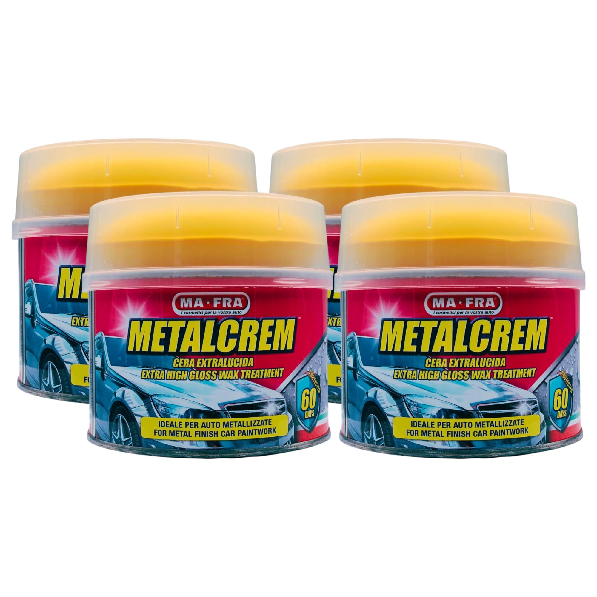 Cera Extralucida METALCREM, Ideale Per Auto Metallizzate. Rinnova e Lucida Il Colore Dell'Auto, Crea Una Pellicola Protettiva 250ml (4 Unità)