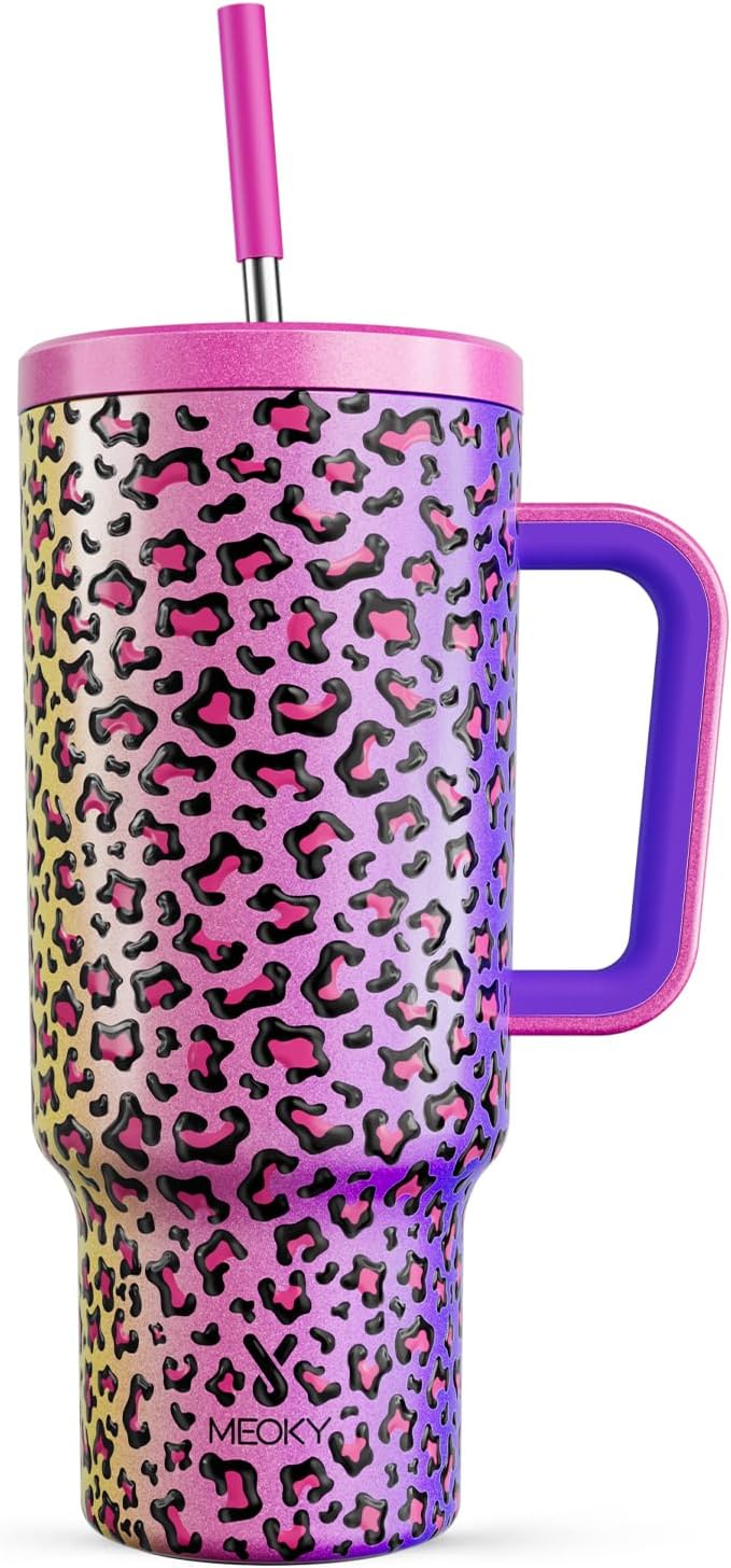 40 oz Tumbler with Handle and Straw, Tumbler with Lid and Straw, Insulated Stainless Steel Travel Mug, 100% Leak-proof, Keeps Cold for 34 Hours or Hot for 10 Hours (Celebration)