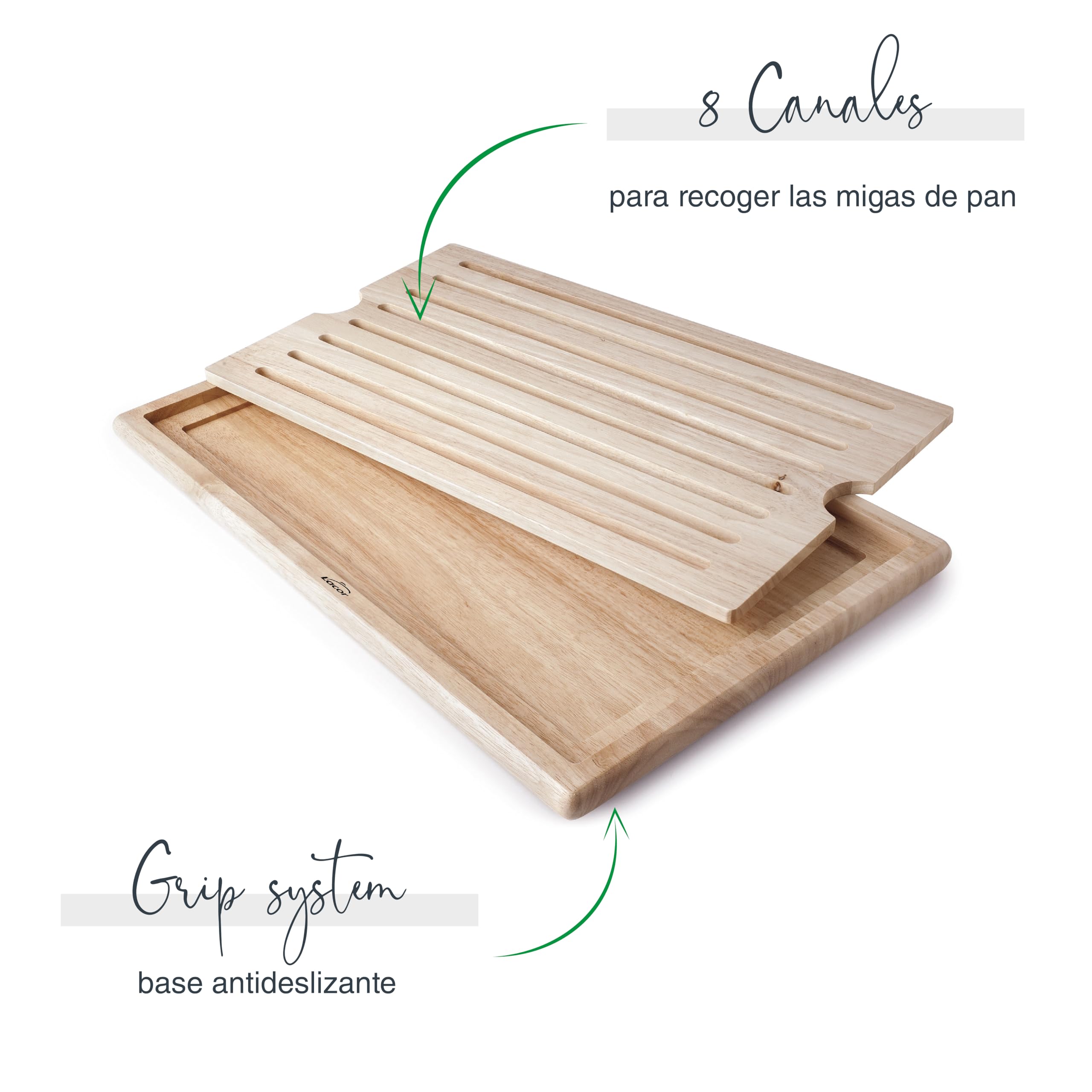 Lacor 60486 - Tabla Cortar Cocina, Tabla de Corte de Pan, Bandeja Recoge