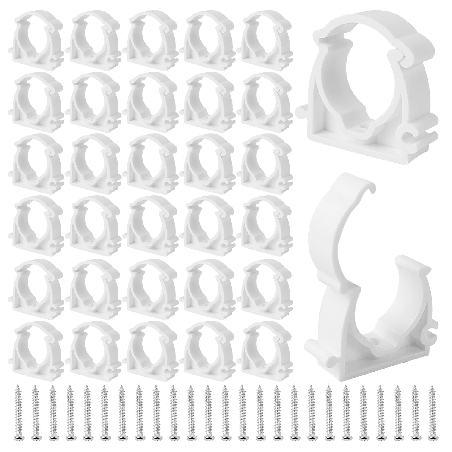 50 fascette stringitubo M25, fascette stringitubo da 25 mm, in PPR bianco con viti, fascette di serraggio per tubo dell'asta, tubo vuoto (bianco)