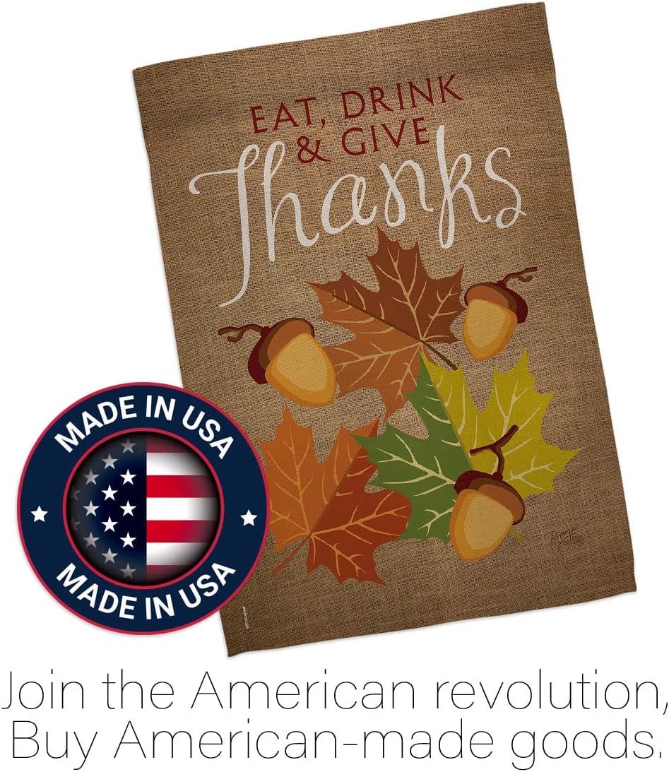 Breeze Decor H113052 Eat, Drink & Give Fall Thanksgiving Decorative Vertical House, Thick Fabric, Large Flag Only