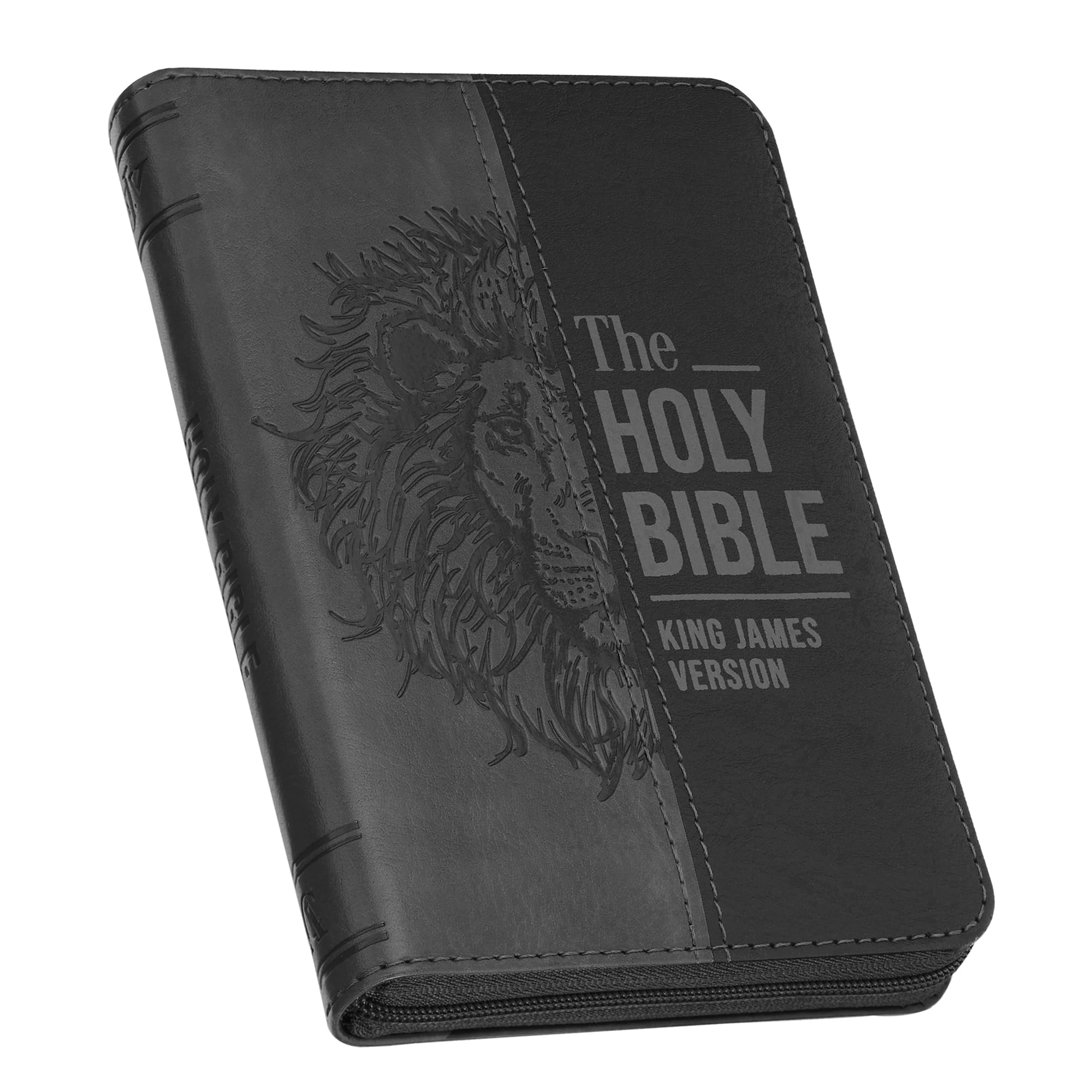 KJV Bible Pocket W/Zip Faux Leather, Black/Gray